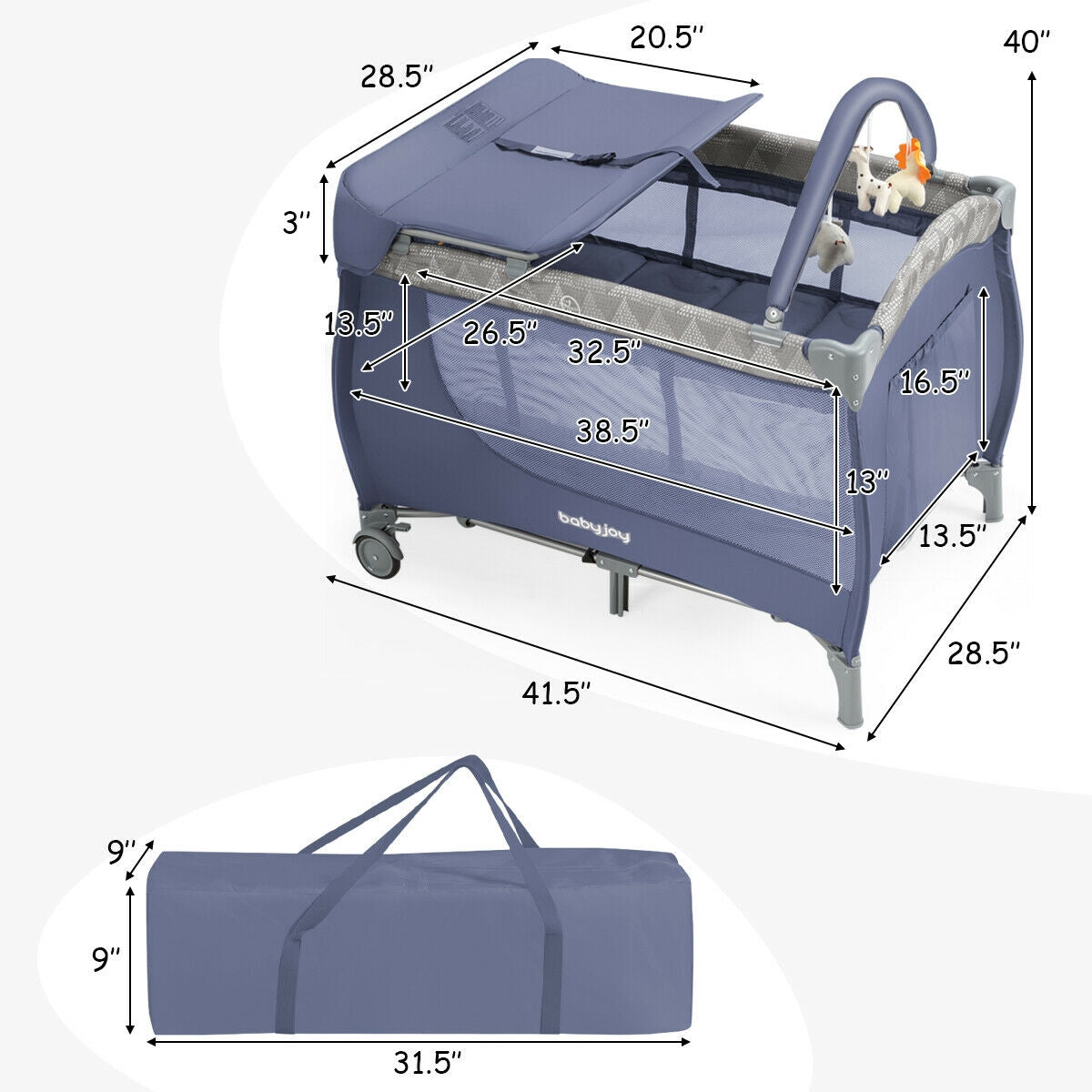 Foldable Safety  Baby Playard for Toddler Infant with Changing Station-GrayÂ