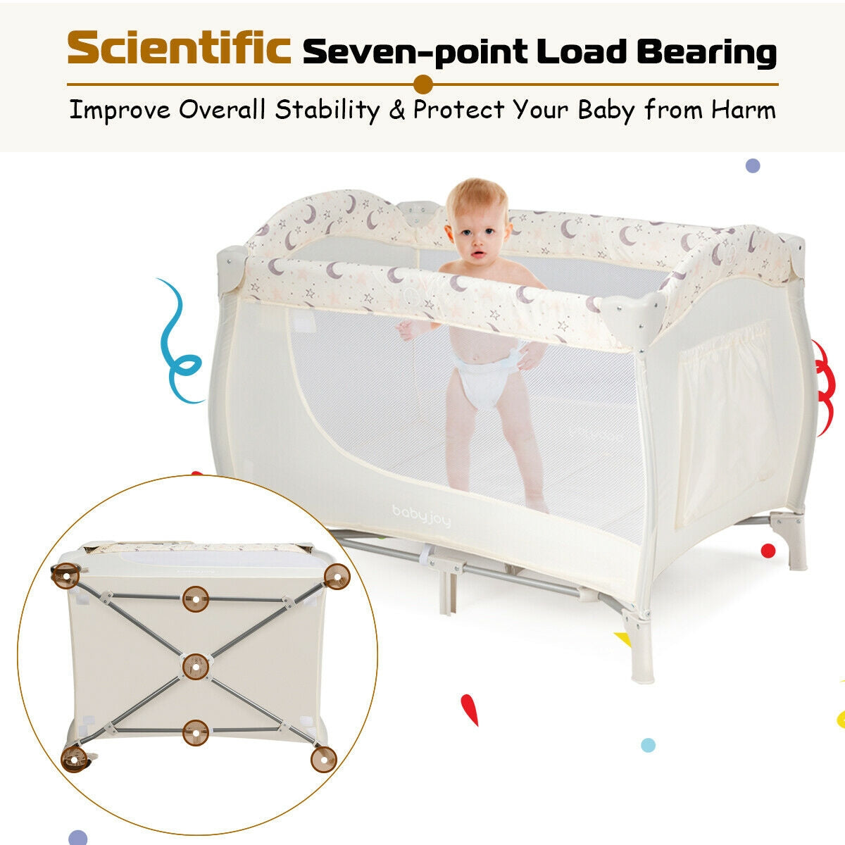 Foldable Safety  Baby Playard for Toddler Infant with Changing Station-BeigeÂ