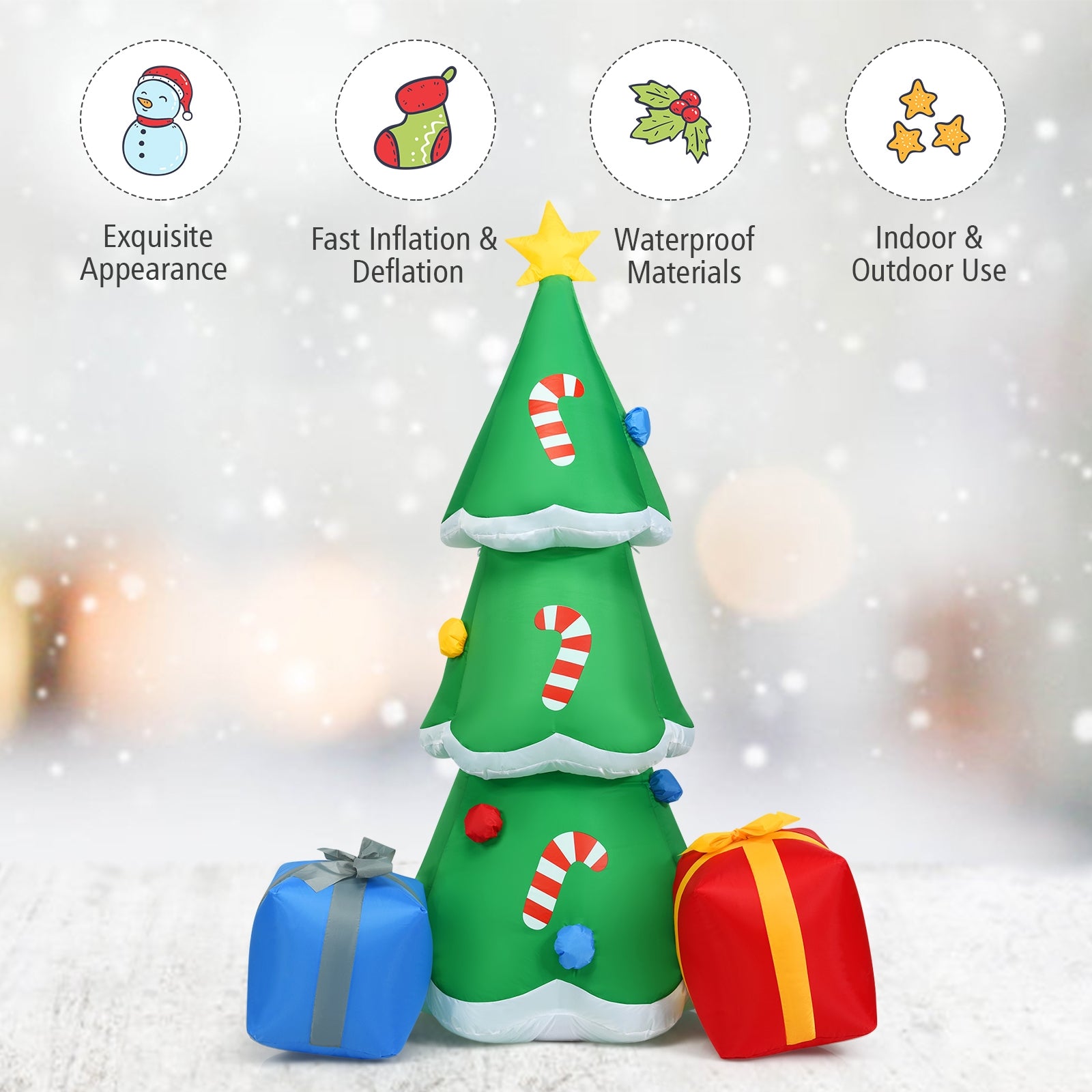 6 Feet Inflatable Christmas Tree with Gift Boxes Blow Up DecorationÂ