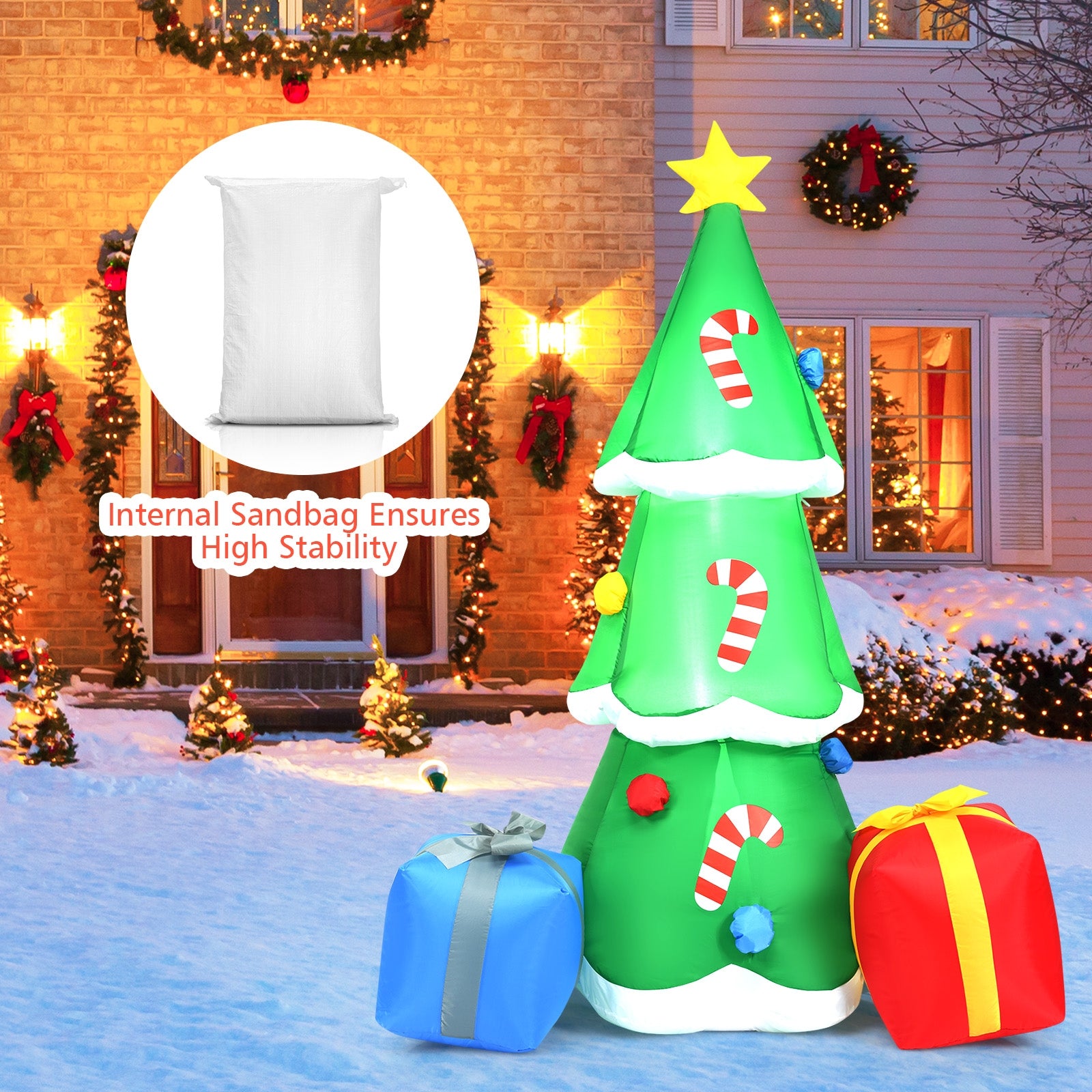 6 Feet Inflatable Christmas Tree with Gift Boxes Blow Up DecorationÂ