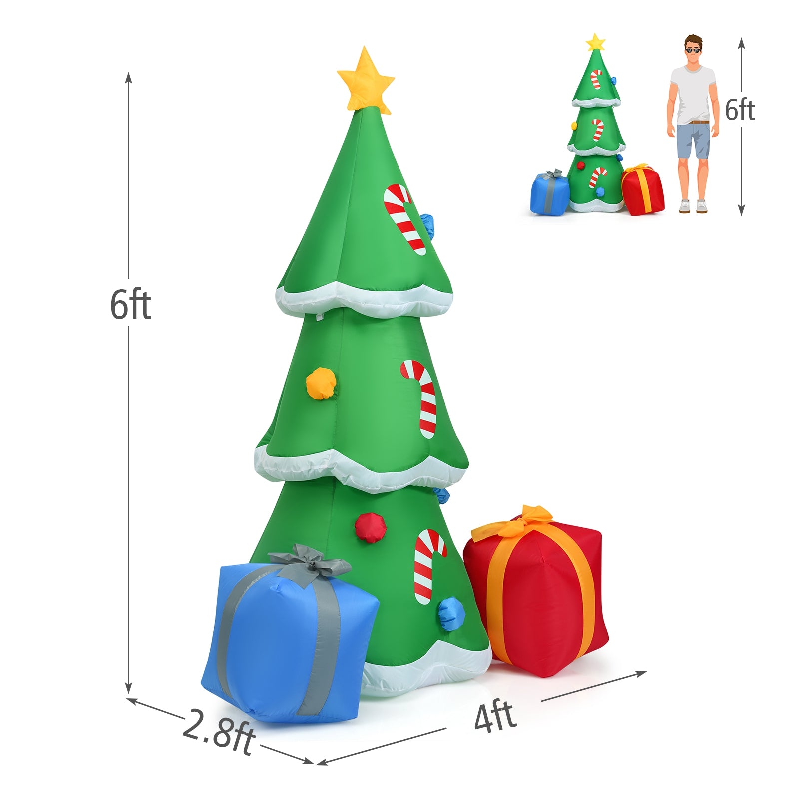 6 Feet Inflatable Christmas Tree with Gift Boxes Blow Up DecorationÂ