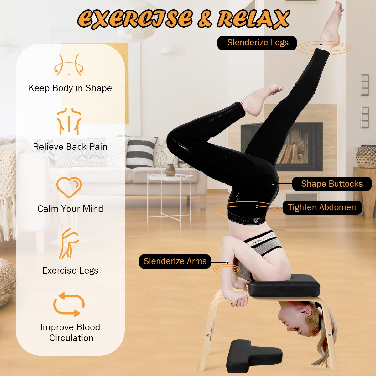 Yoga Headstand Wood Stool with PVC Pads-BlackÂ