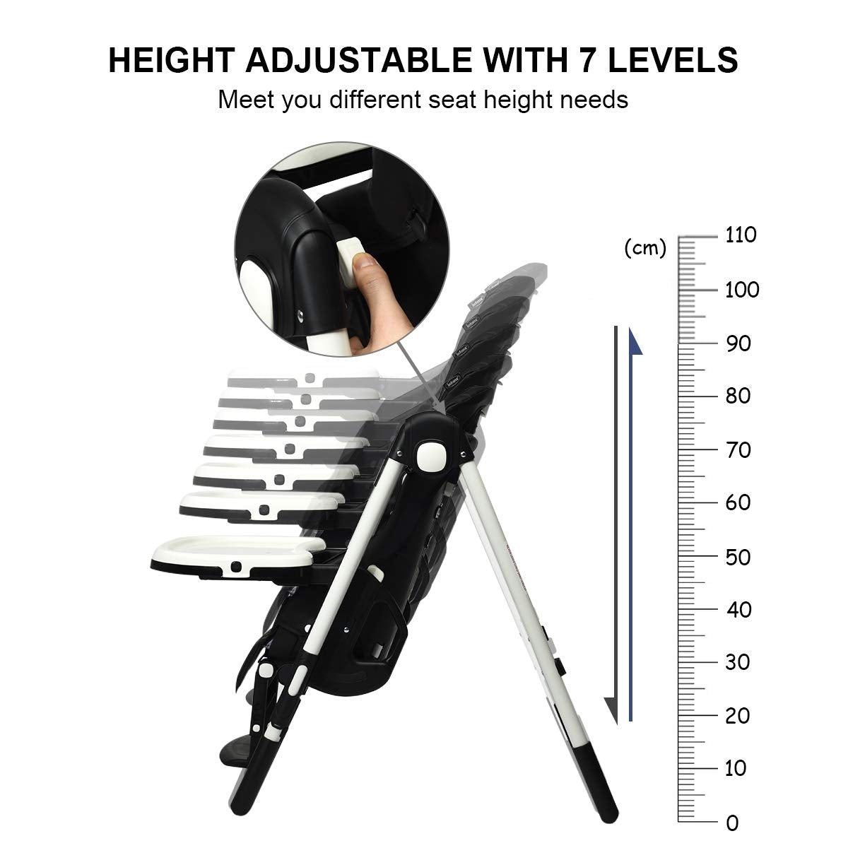 Foldable High chair with Multiple Adjustable Backrest-BlackÂ