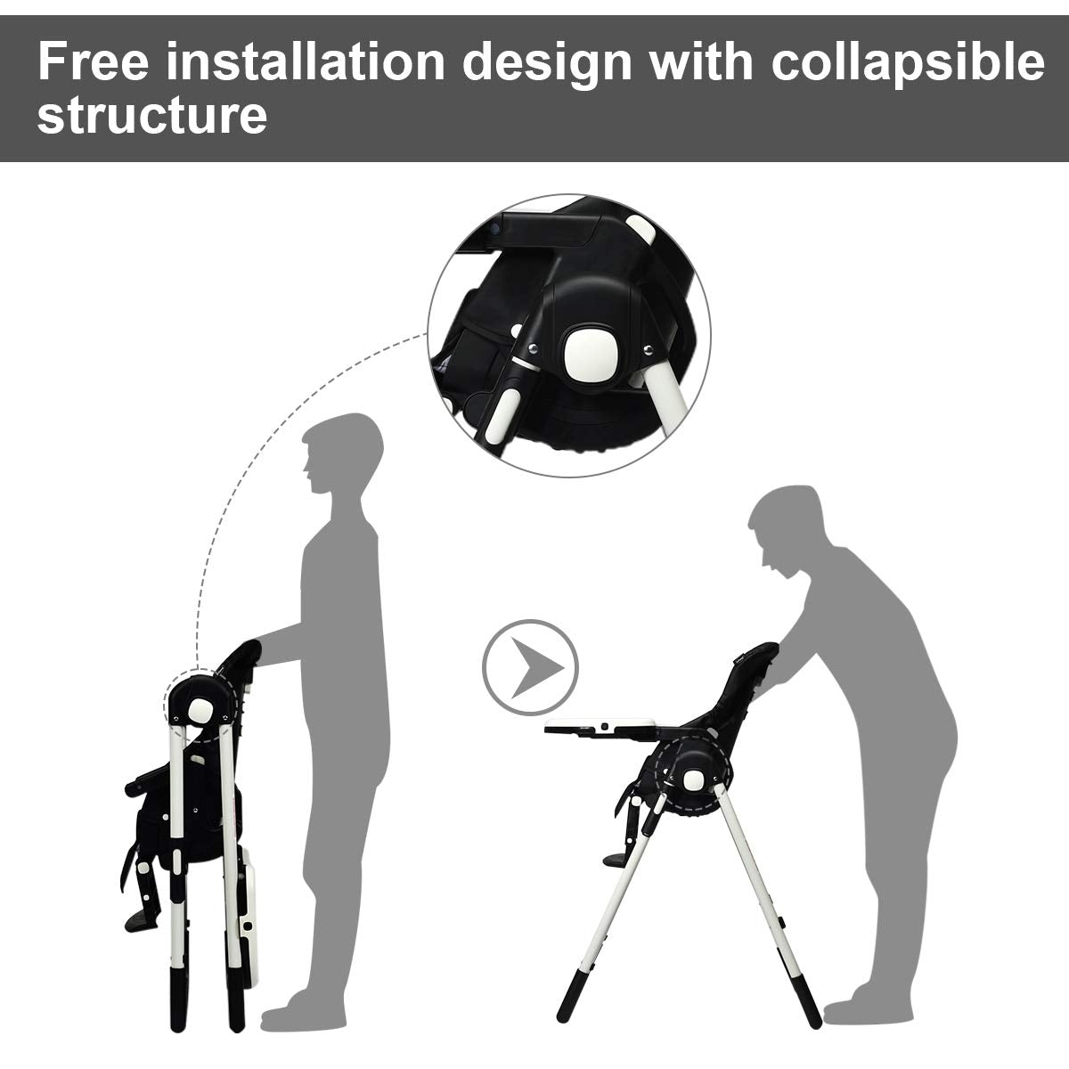 Foldable High chair with Multiple Adjustable Backrest-BlackÂ