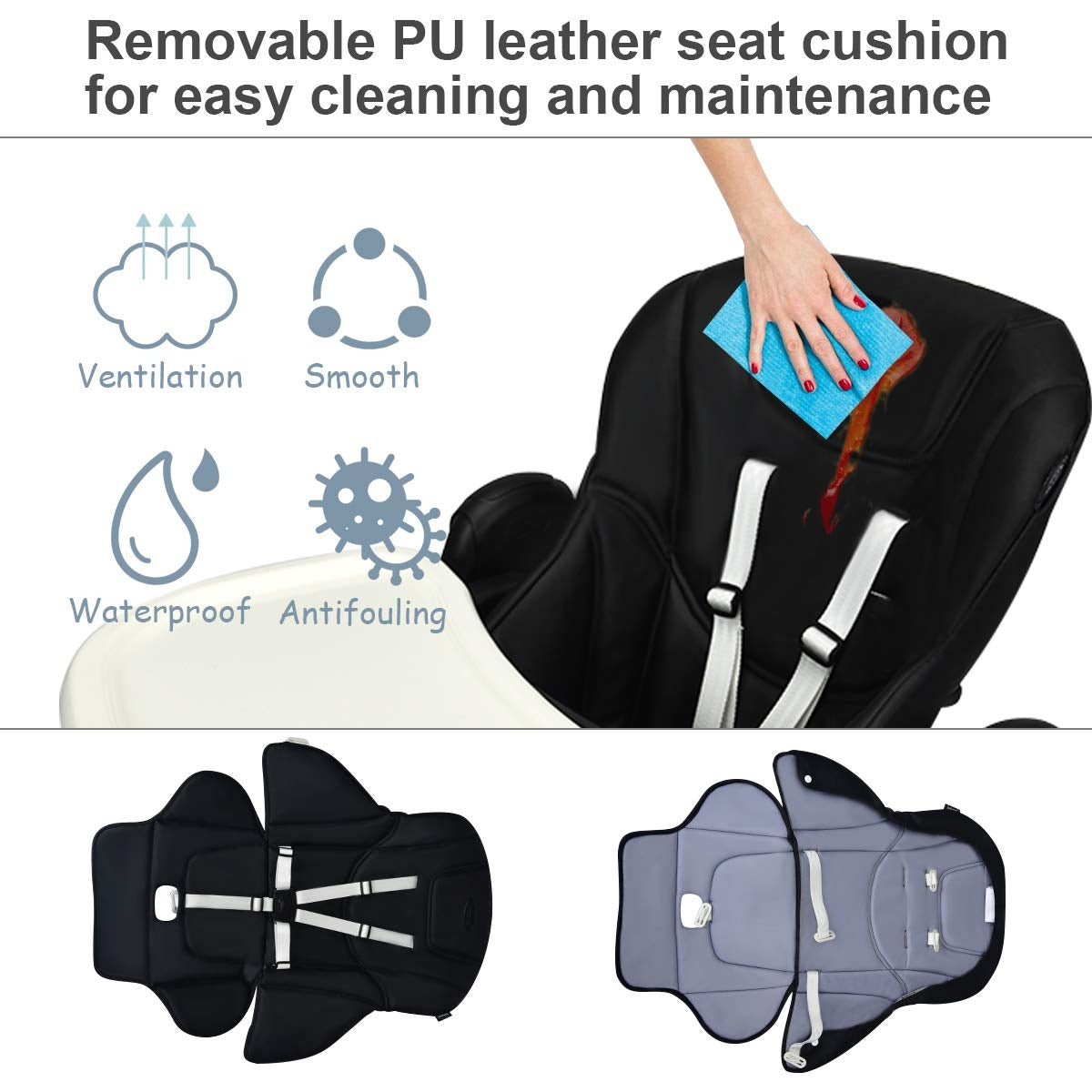 Foldable High chair with Multiple Adjustable Backrest-BlackÂ