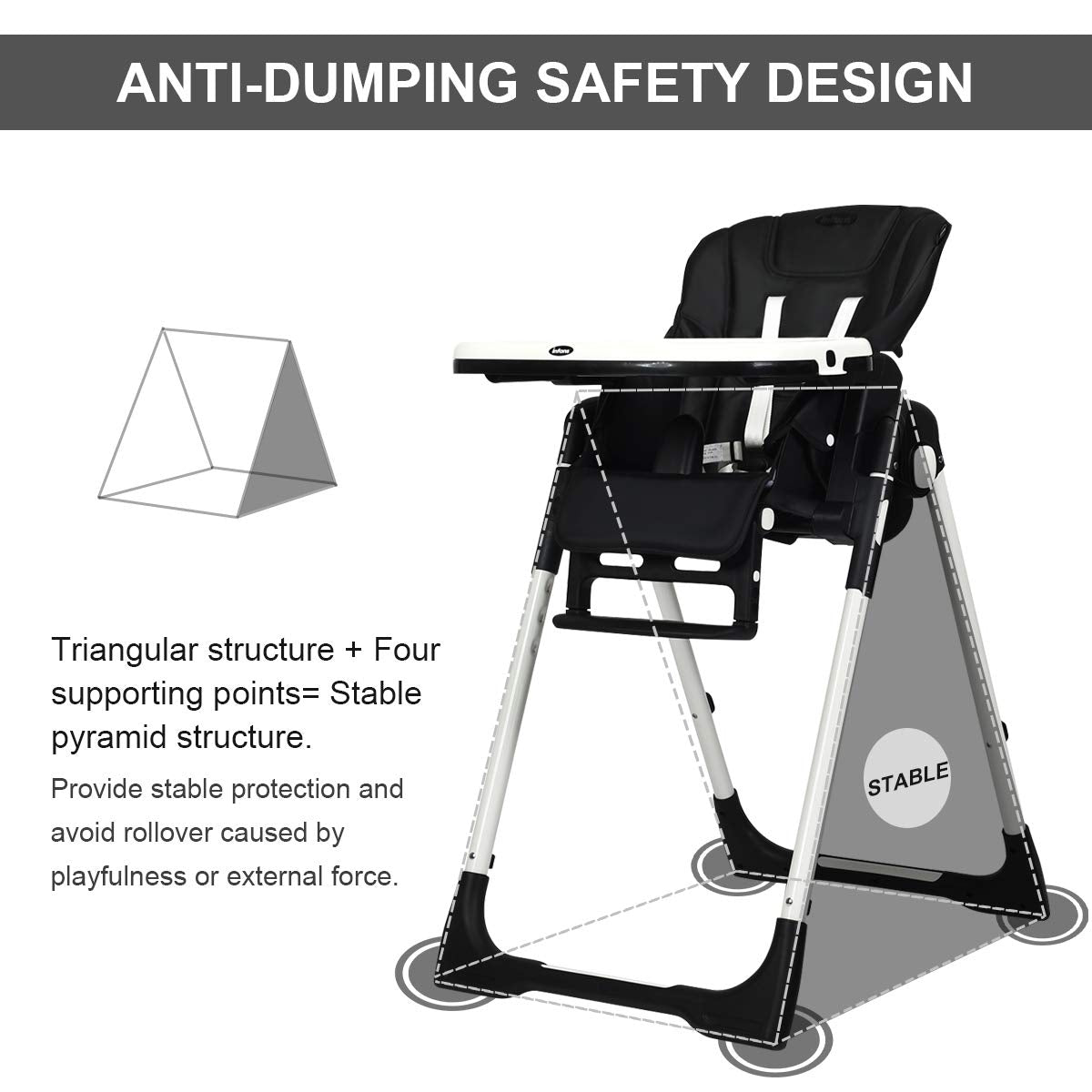 Foldable High chair with Multiple Adjustable Backrest-BlackÂ
