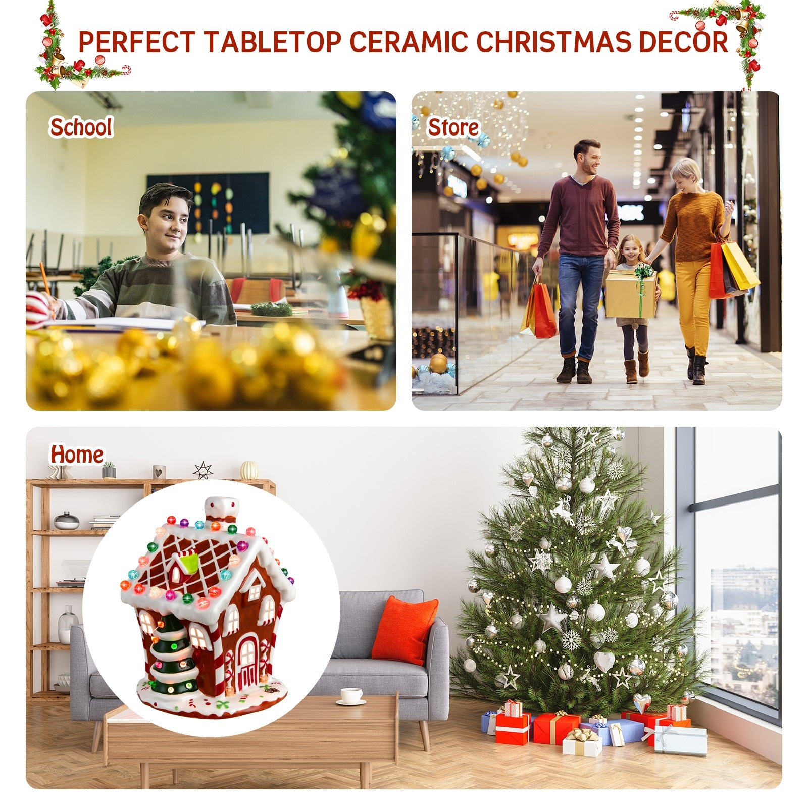 Hand-Painted Ceramic Christmas House with 44 Multicolored LightsÂ