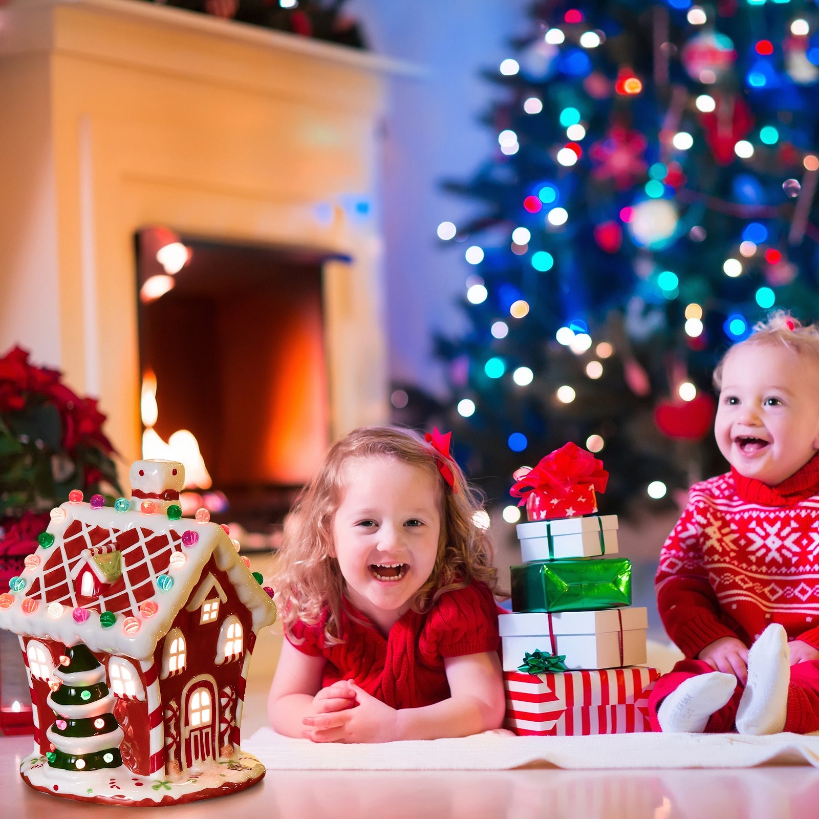 Hand-Painted Ceramic Christmas House with 44 Multicolored LightsÂ
