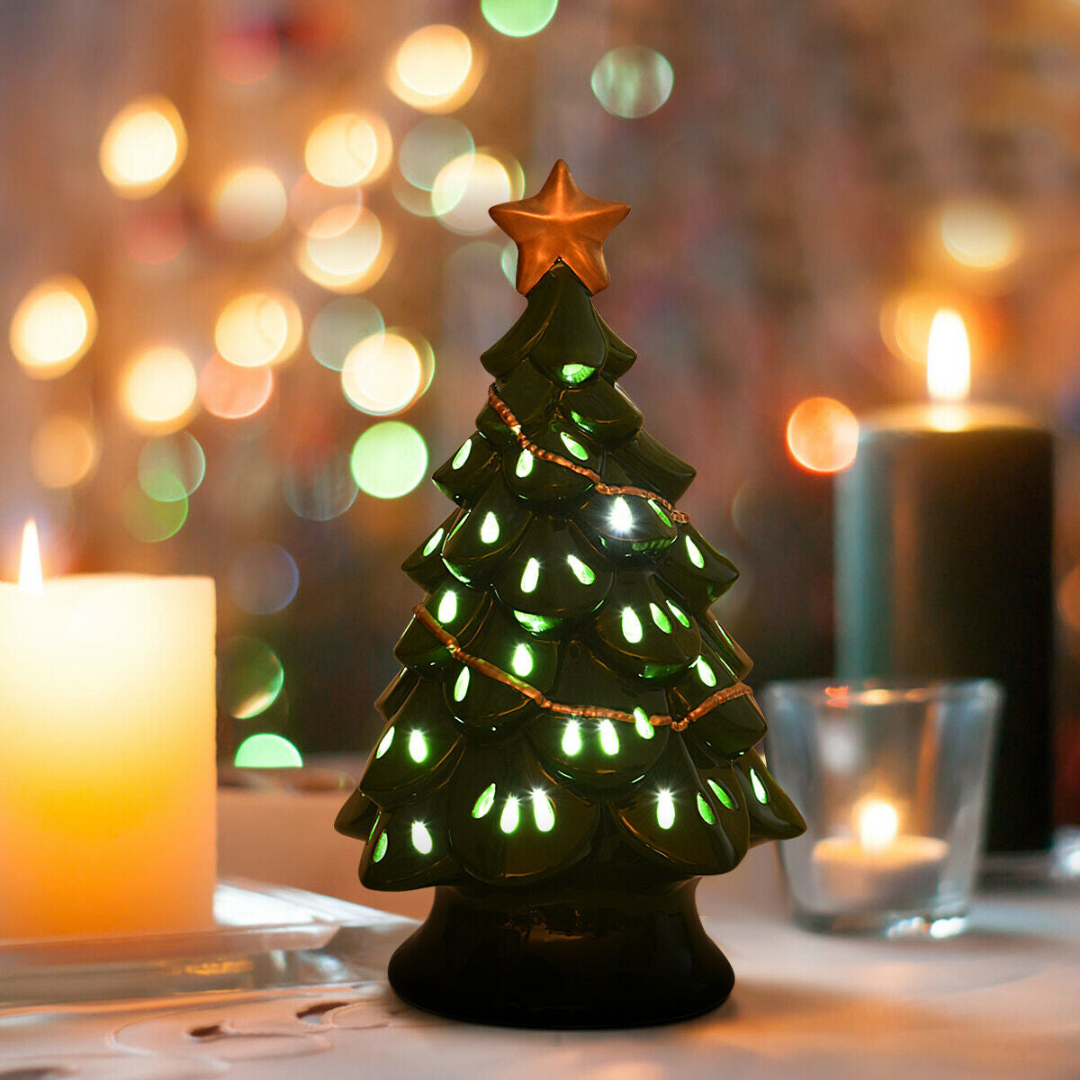 11.5 Inch Pre-Lit Ceramic Hollow Christmas Tree with LED LightsÂ