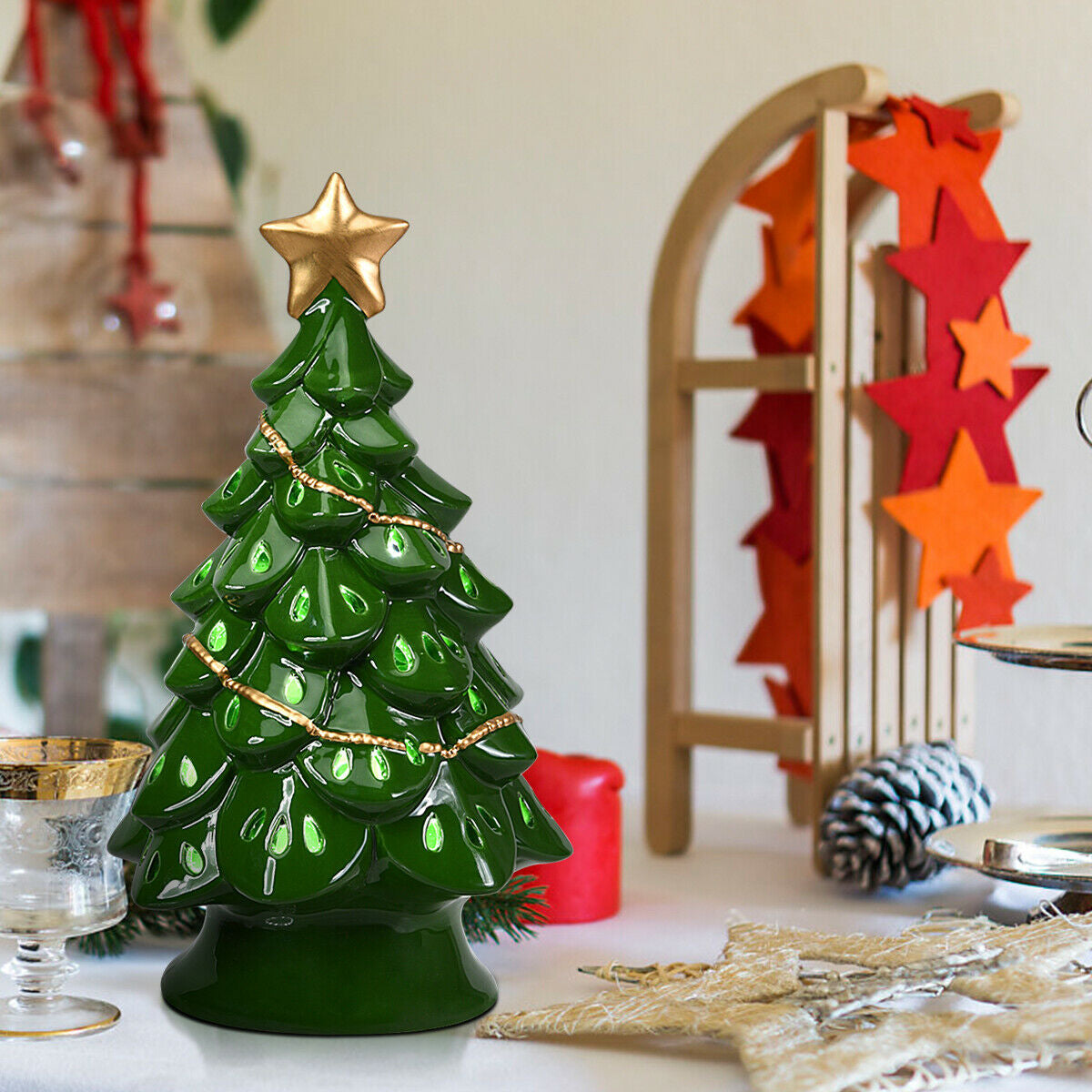 11.5 Inch Pre-Lit Ceramic Hollow Christmas Tree with LED LightsÂ