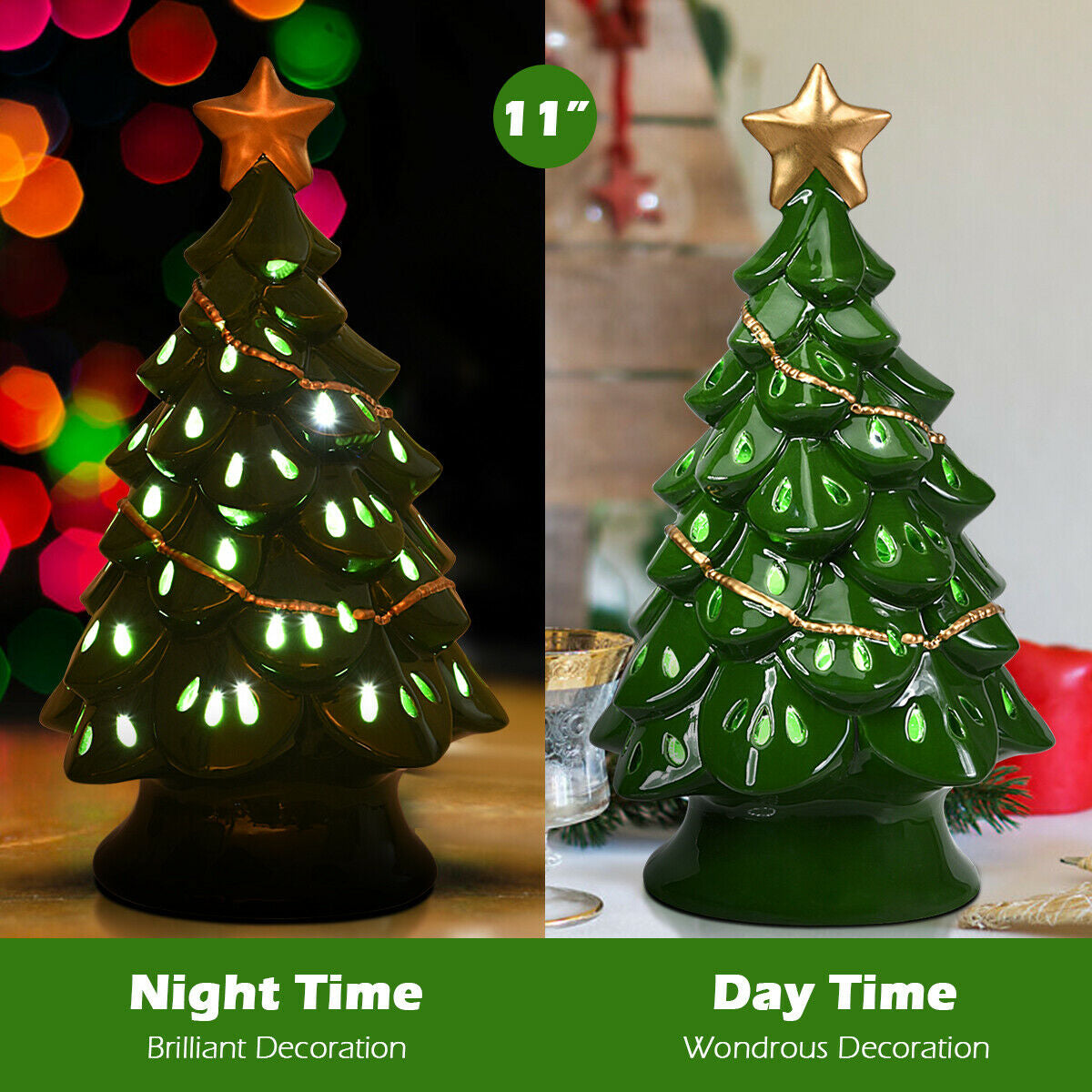 11.5 Inch Pre-Lit Ceramic Hollow Christmas Tree with LED LightsÂ