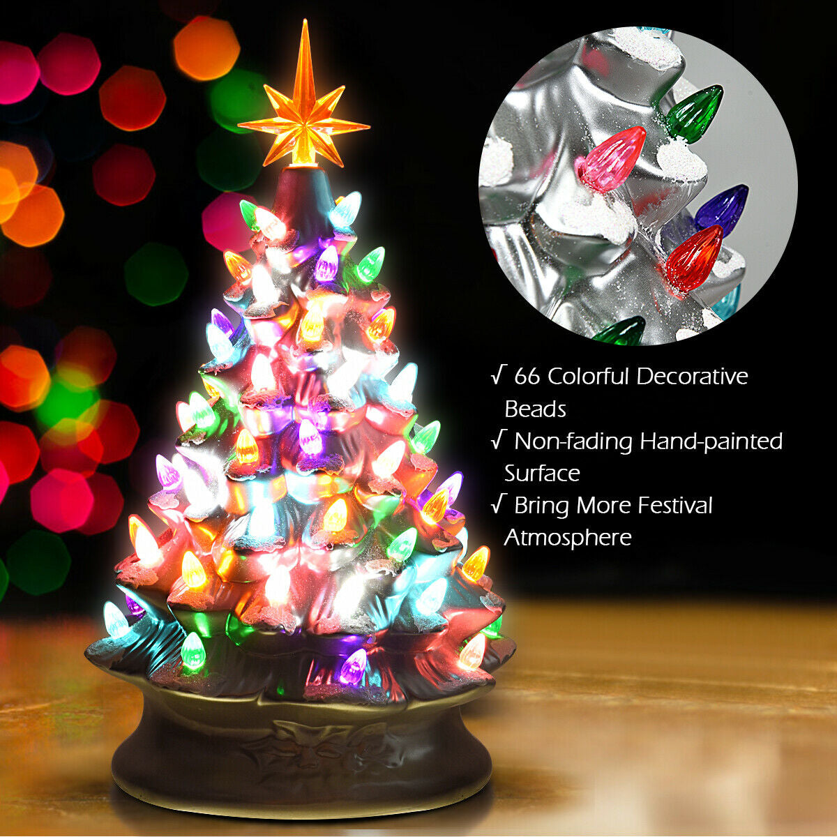 15 Inch Pre-Lit Hand-Painted Ceramic Christmas Tree-SilverÂ