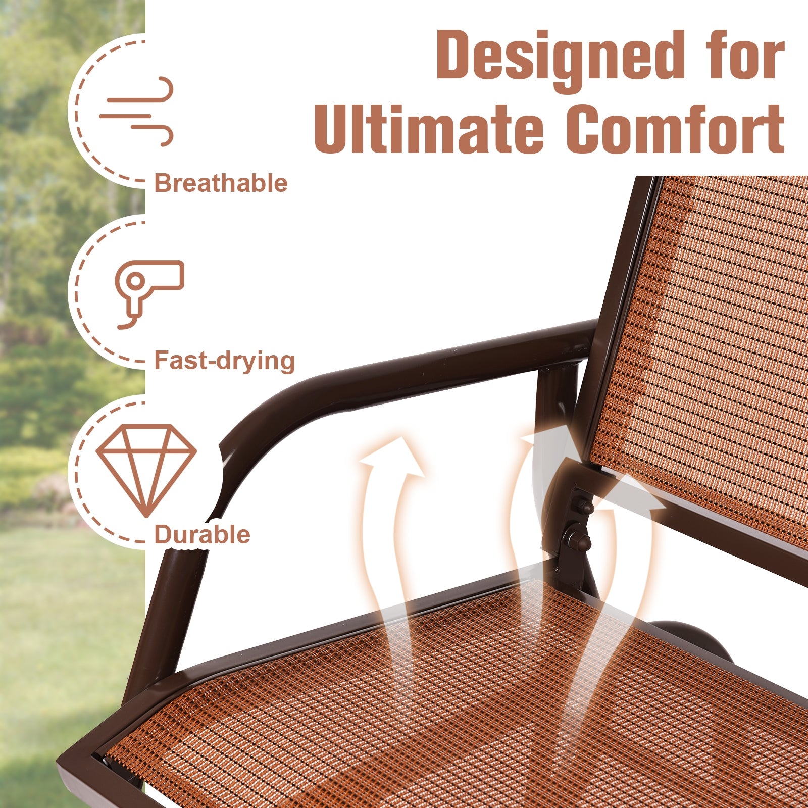 Swing Glider Chair 48 Inch Loveseat Rocker Lounge Backyard-BrownÂ