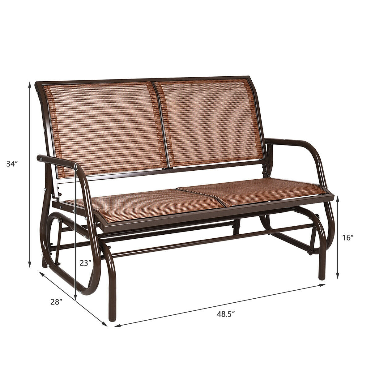 Swing Glider Chair 48 Inch Loveseat Rocker Lounge Backyard-BrownÂ