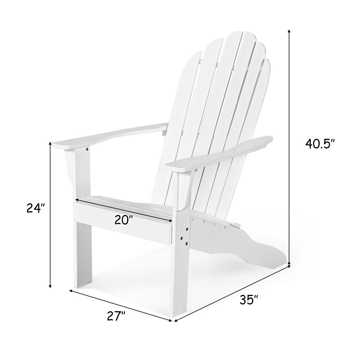 Acacia Wood Outdoor Adirondack Chair with Ergonomic Design-WhiteÂ