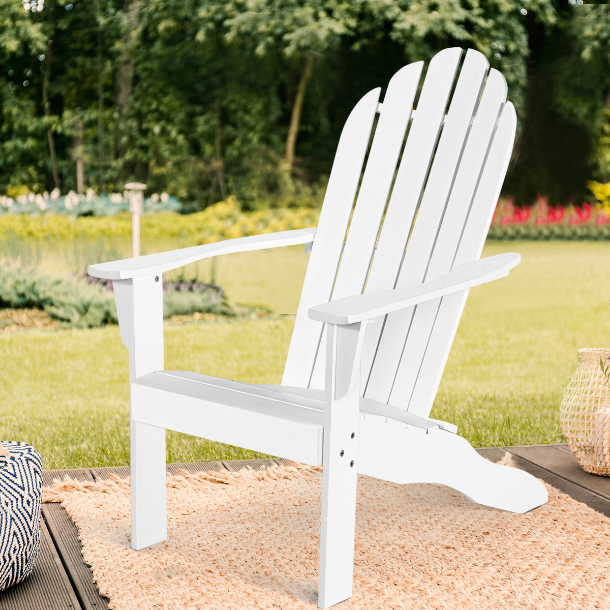Acacia Wood Outdoor Adirondack Chair with Ergonomic Design-WhiteÂ
