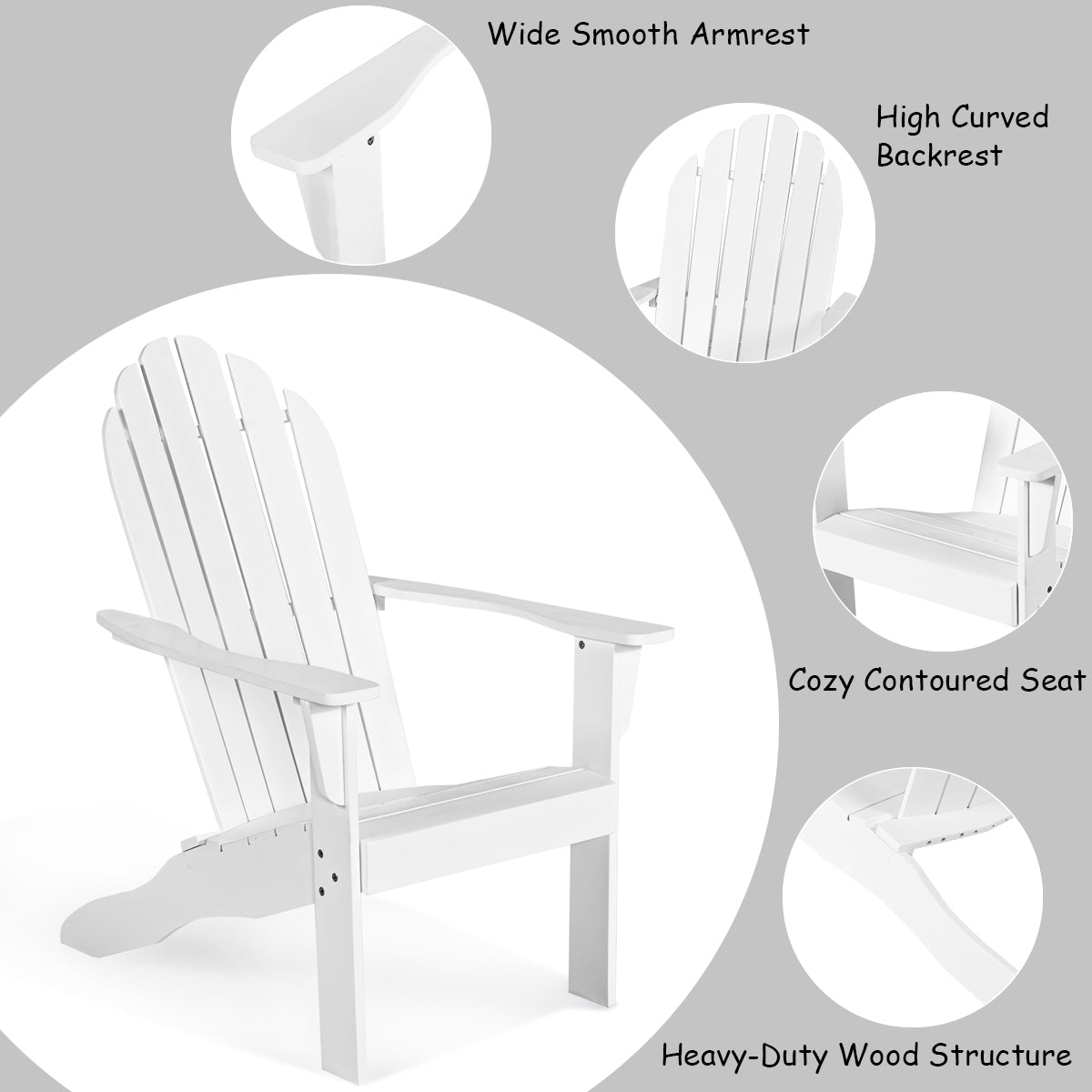 Acacia Wood Outdoor Adirondack Chair with Ergonomic Design-WhiteÂ