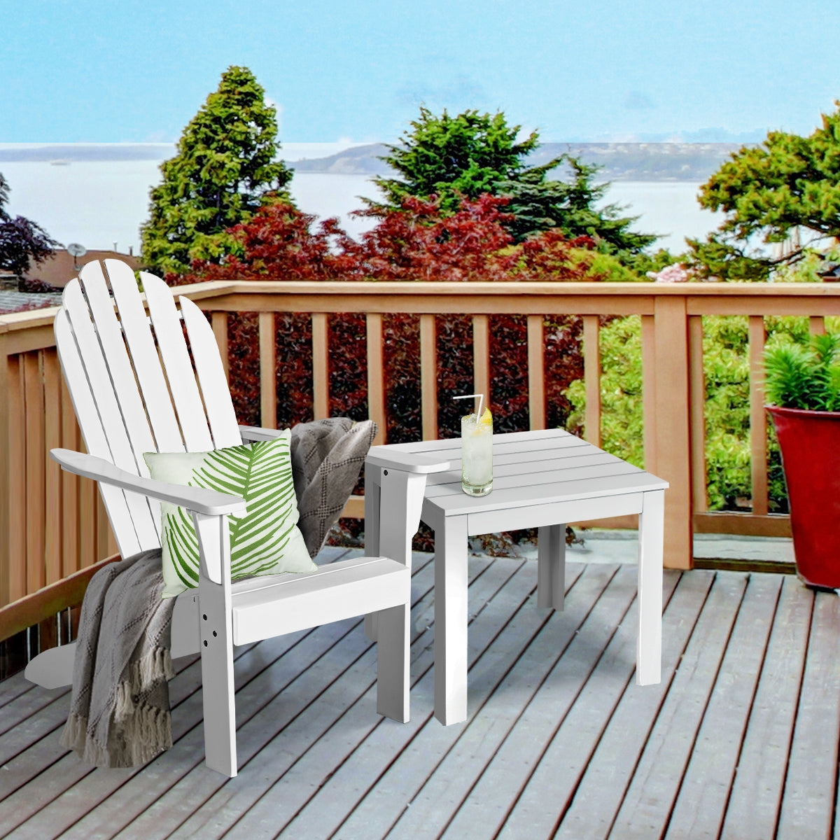 Acacia Wood Outdoor Adirondack Chair with Ergonomic Design-WhiteÂ