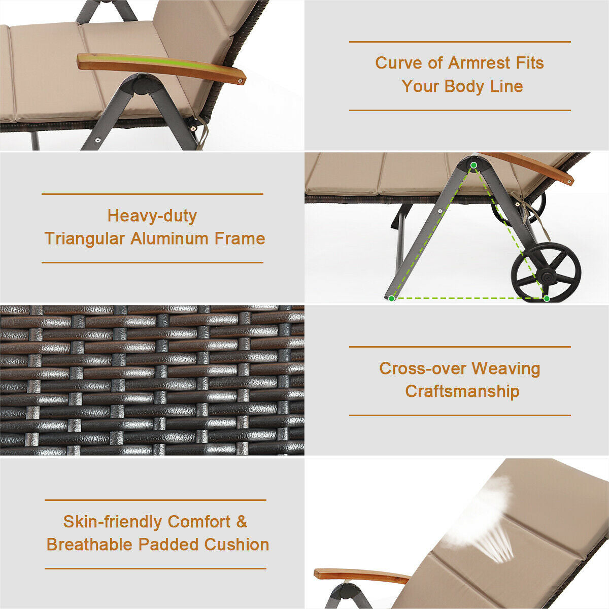 Outdoor Chaise Lounge Chair Rattan Lounger Recliner ChairÂ