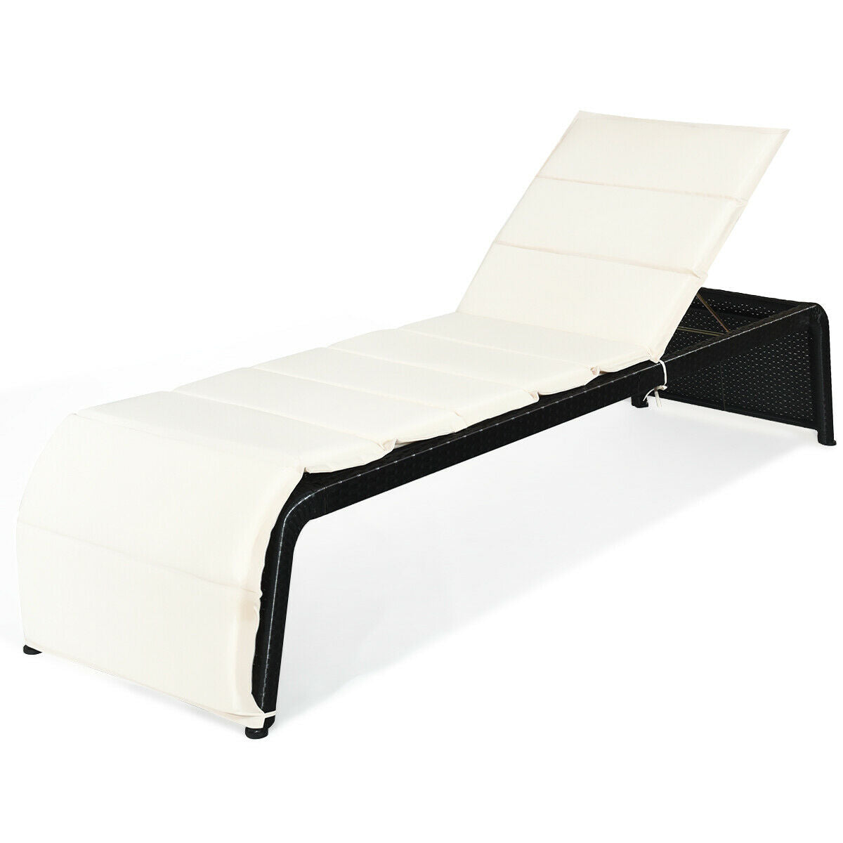 Patio Rattan Lounge Chair Back Adjustable Chaise Recliner with Cushions-WhiteÂ