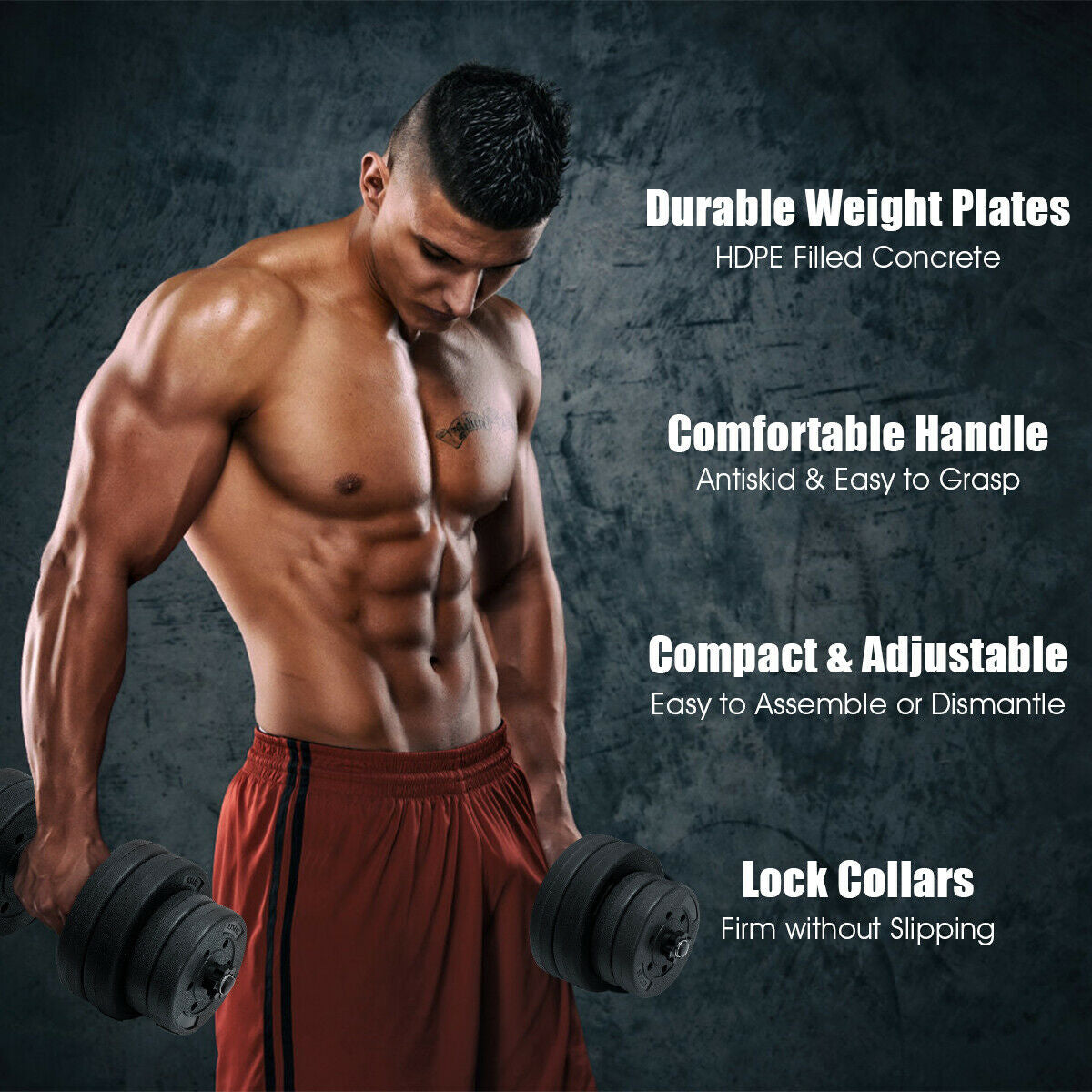 66 Lbs Fitness Dumbbell Weight Set with Adjustable Weight Plates and HandleÂ