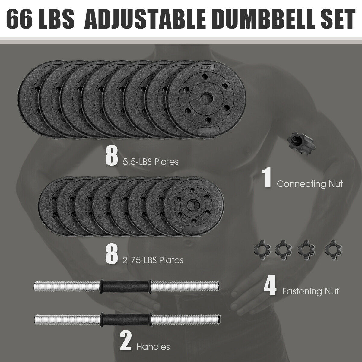 66 Lbs Fitness Dumbbell Weight Set with Adjustable Weight Plates and HandleÂ