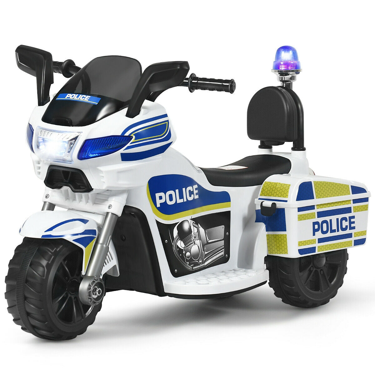 6V 3-Wheel Kids Police Ride On Motorcycle with BackrestÂ