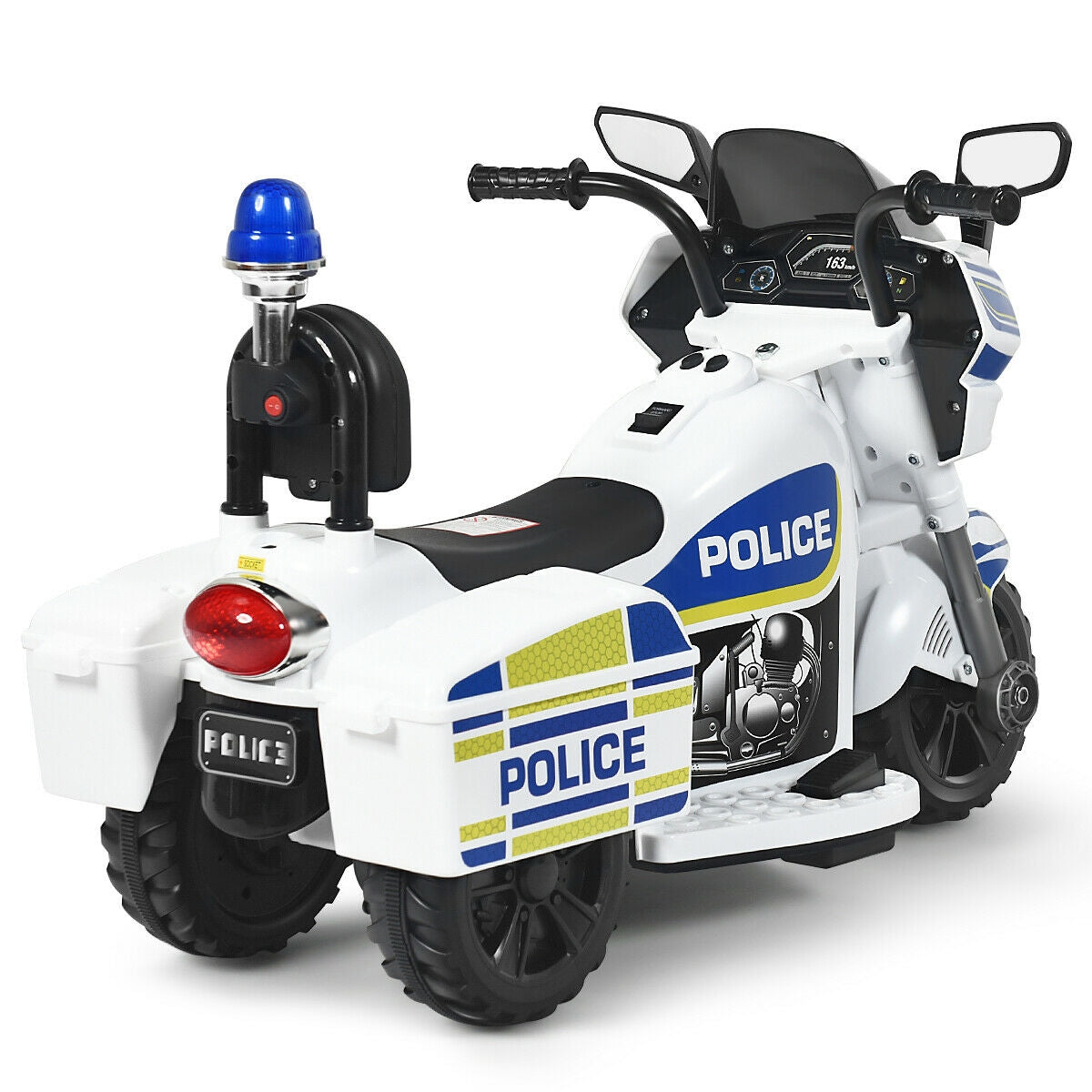 6V 3-Wheel Kids Police Ride On Motorcycle with BackrestÂ