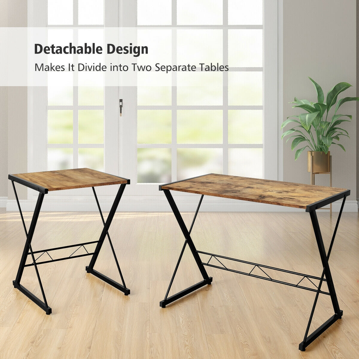 L-Shaped Computer Gaming Desk with Monitor Stand and Host Tray-Rustic BrownÂ