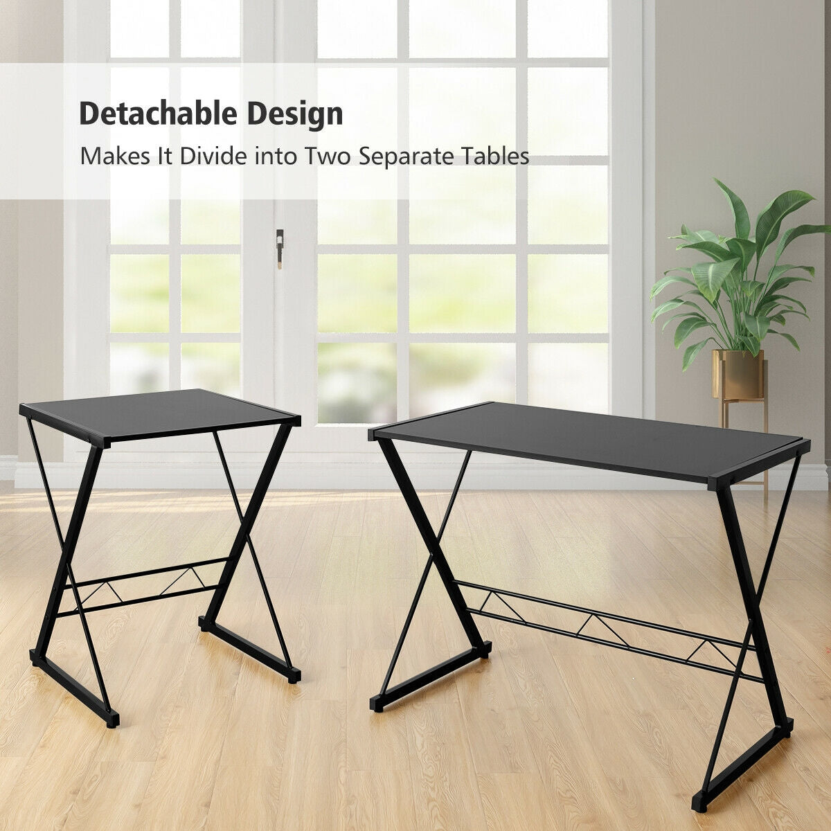 L-Shaped Computer Gaming Desk with Monitor Stand and Host Tray-BlackÂ