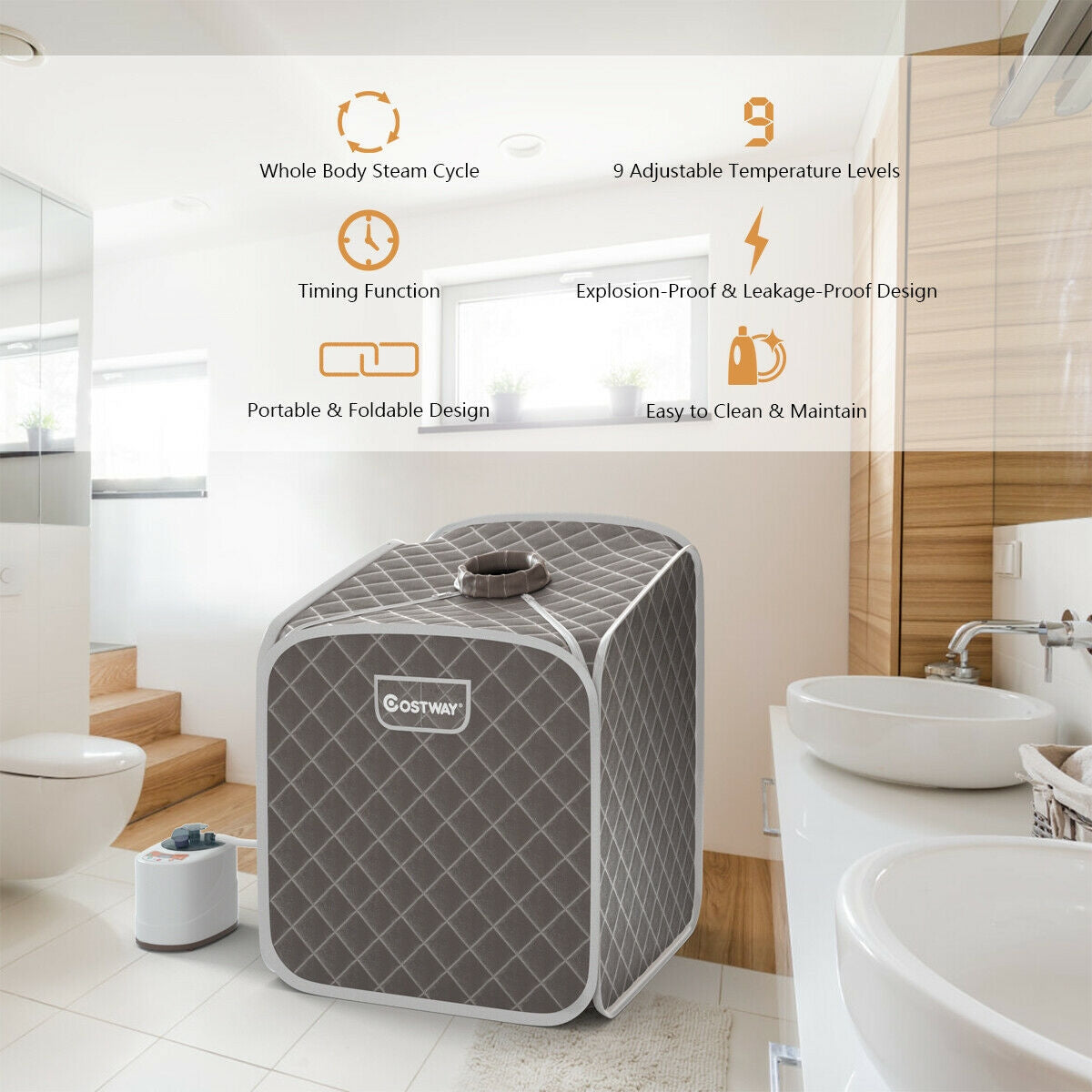 2L Portable Folding Steam Sauna Spa-GrayÂ