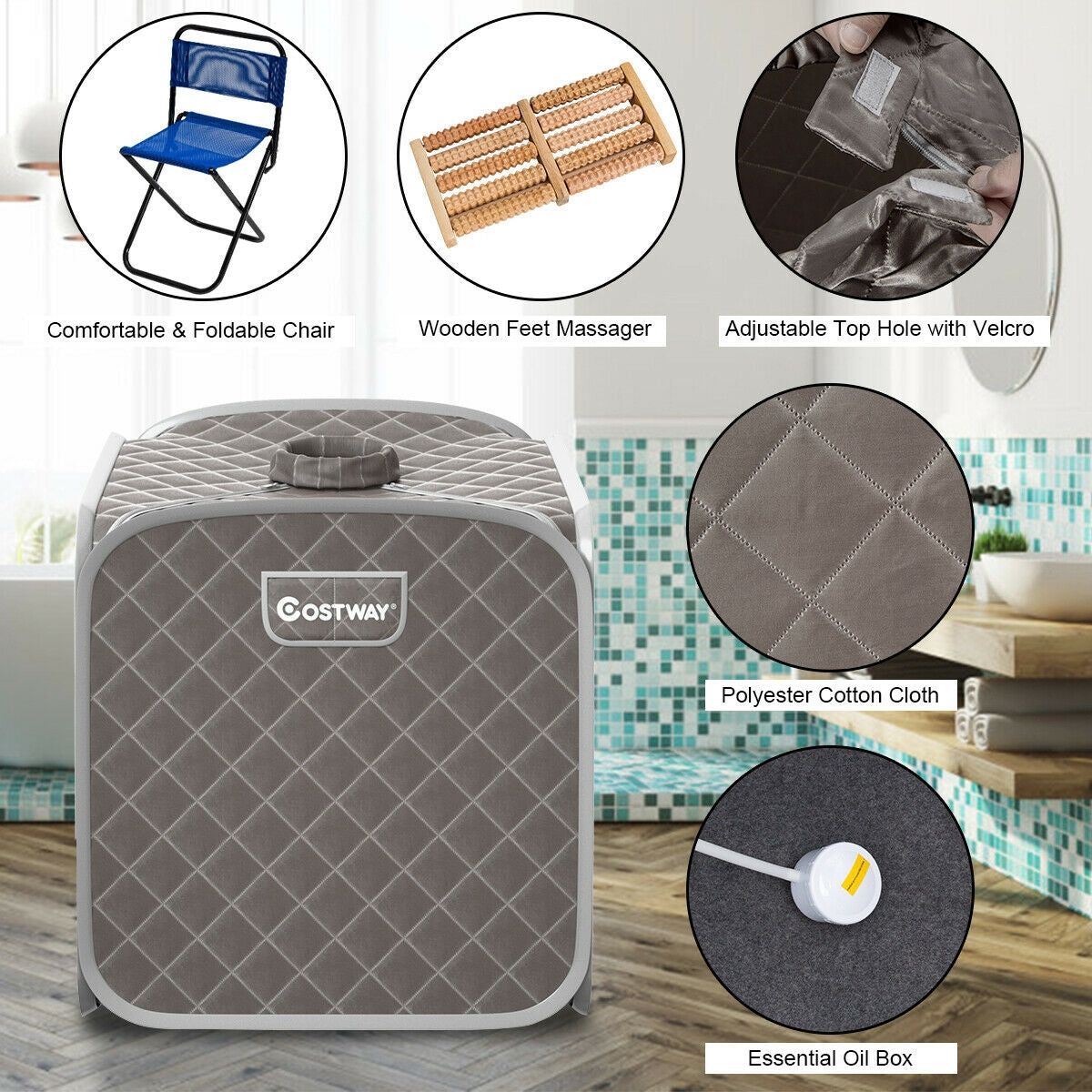 2L Portable Folding Steam Sauna Spa-GrayÂ