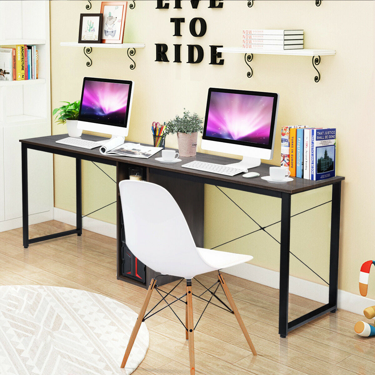 2-Person 79 Inch Computer Desk with Spacious Desktop and CabinetÂ