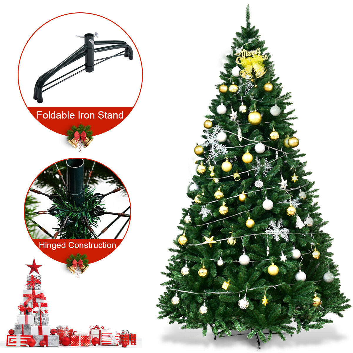 9 Feet Hinged Premium Artificial PVC Christmas Tree with Solid Metal StandÂ