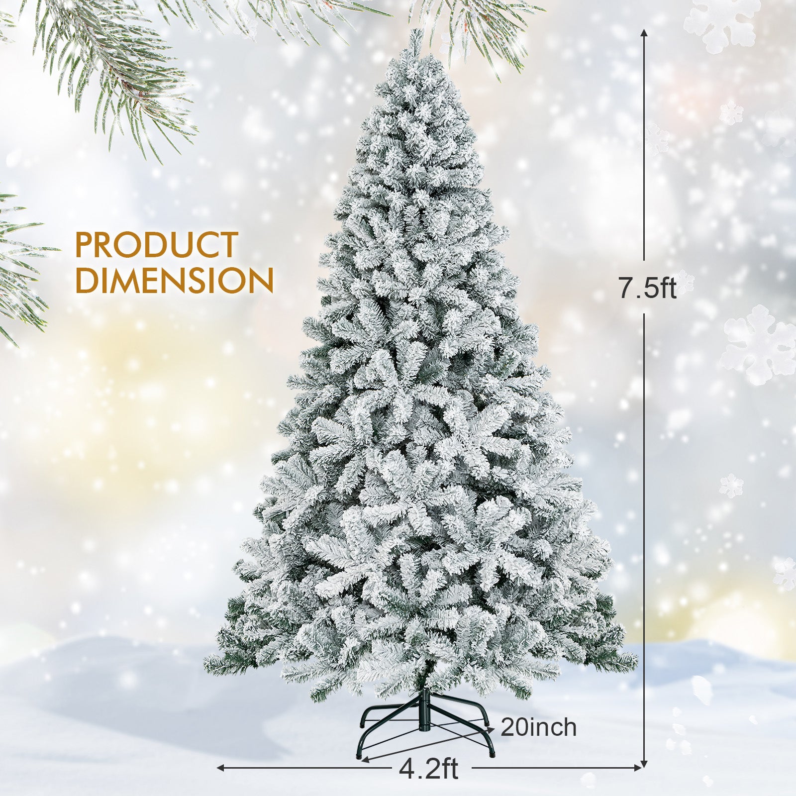 7.5 Feet Snow Flocked Hinged Artificial Christmas Tree without LightsÂ