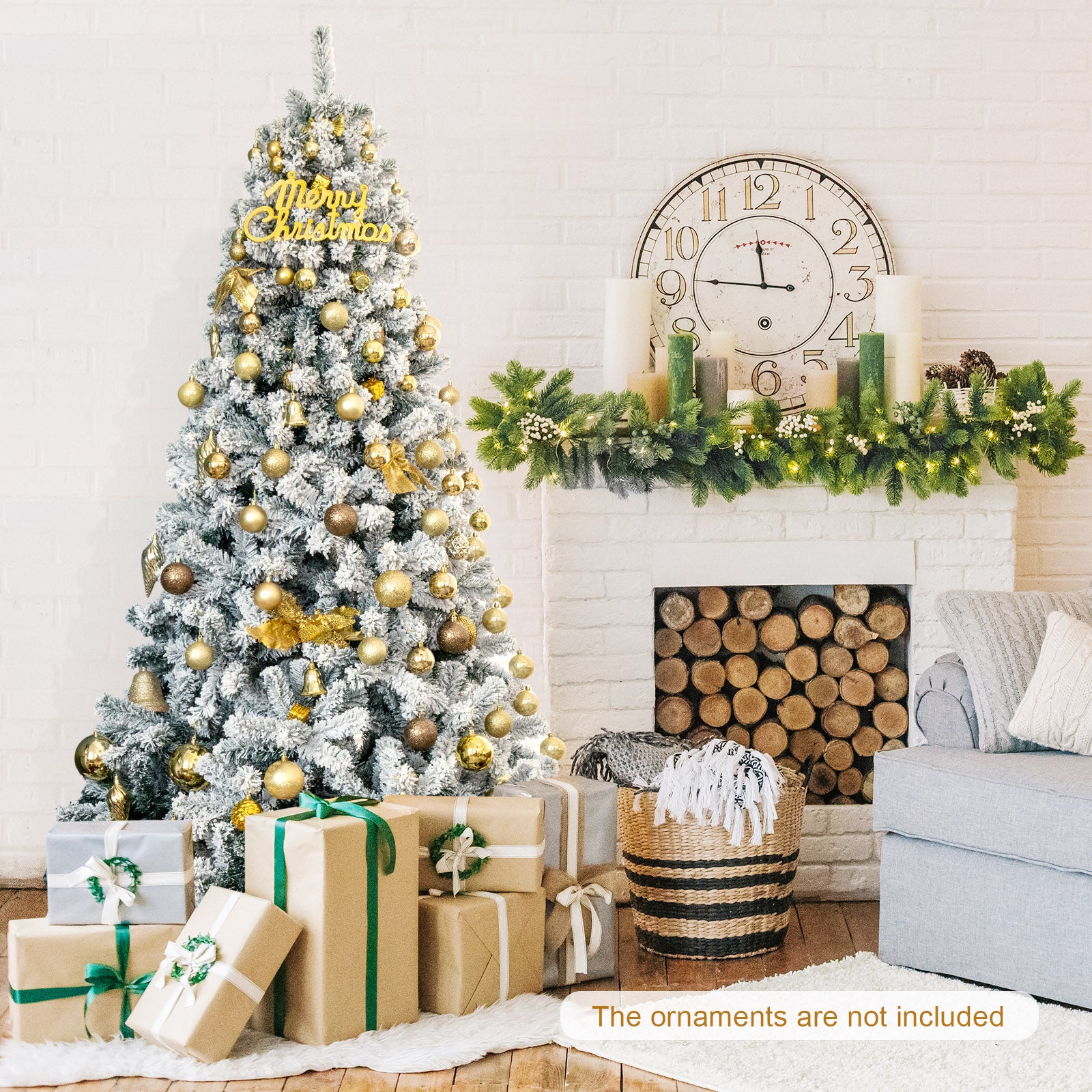 7.5 Feet Snow Flocked Hinged Artificial Christmas Tree without LightsÂ