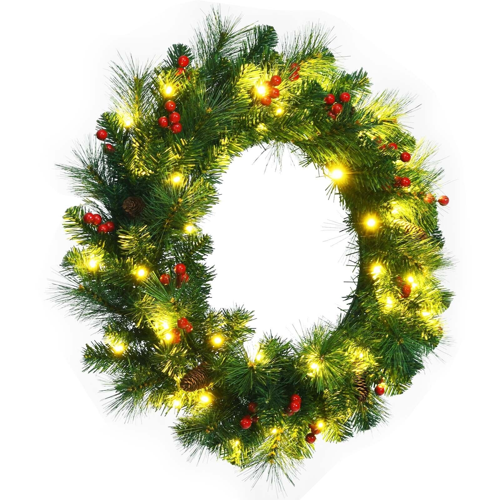 24 Inch Pre-lit Artificial Spruce Christmas WreathÂ