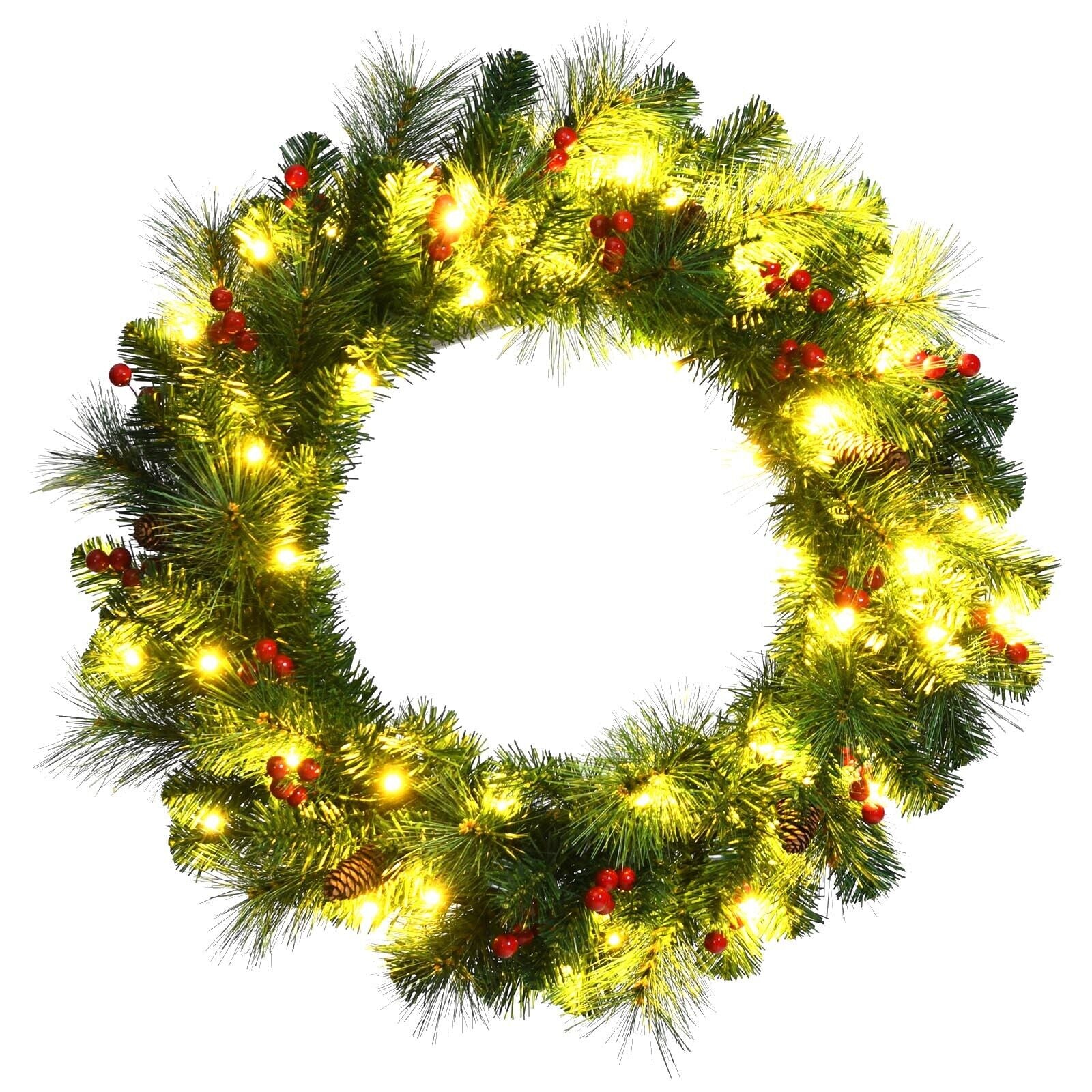 24 Inch Pre-lit Artificial Spruce Christmas WreathÂ