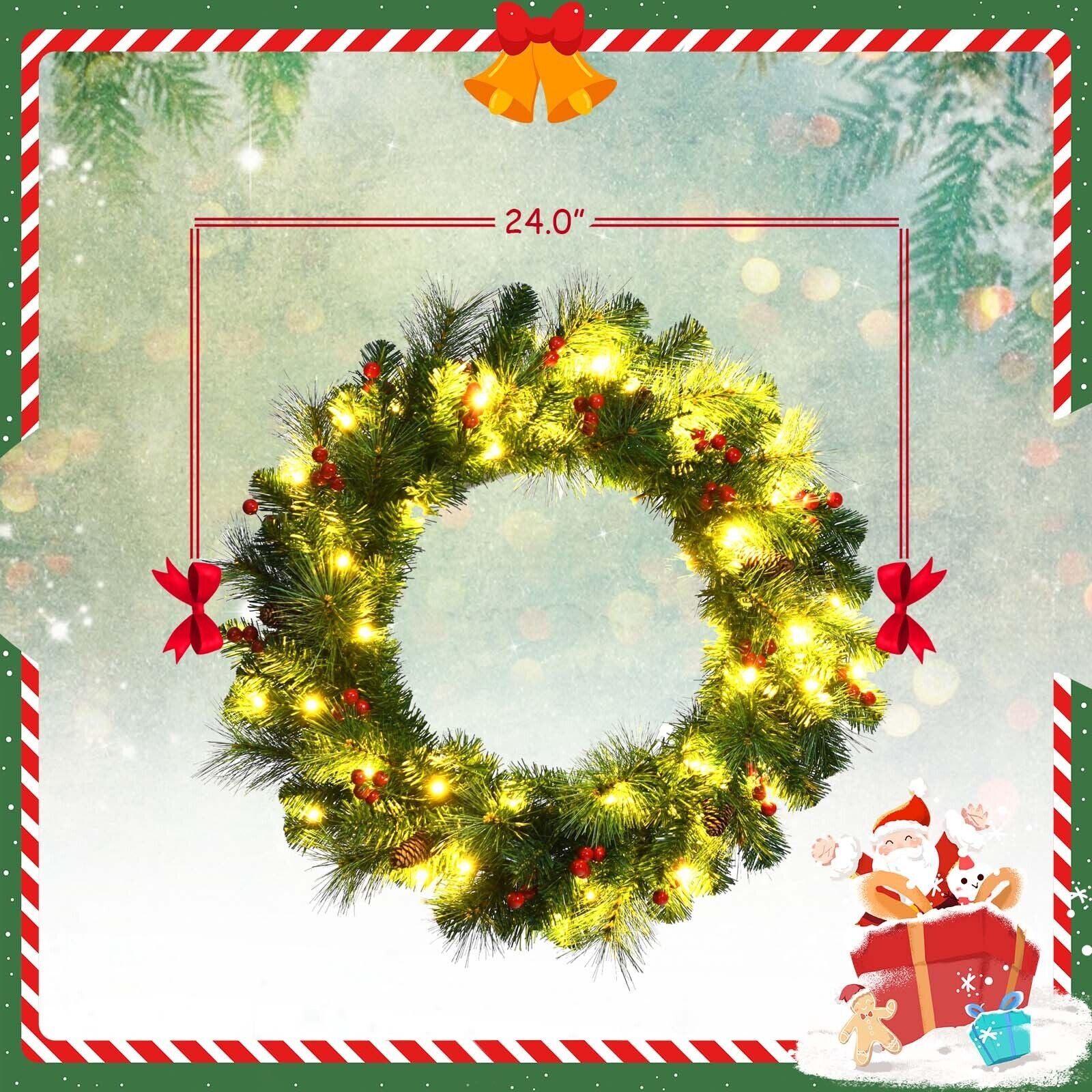 24 Inch Pre-lit Artificial Spruce Christmas WreathÂ