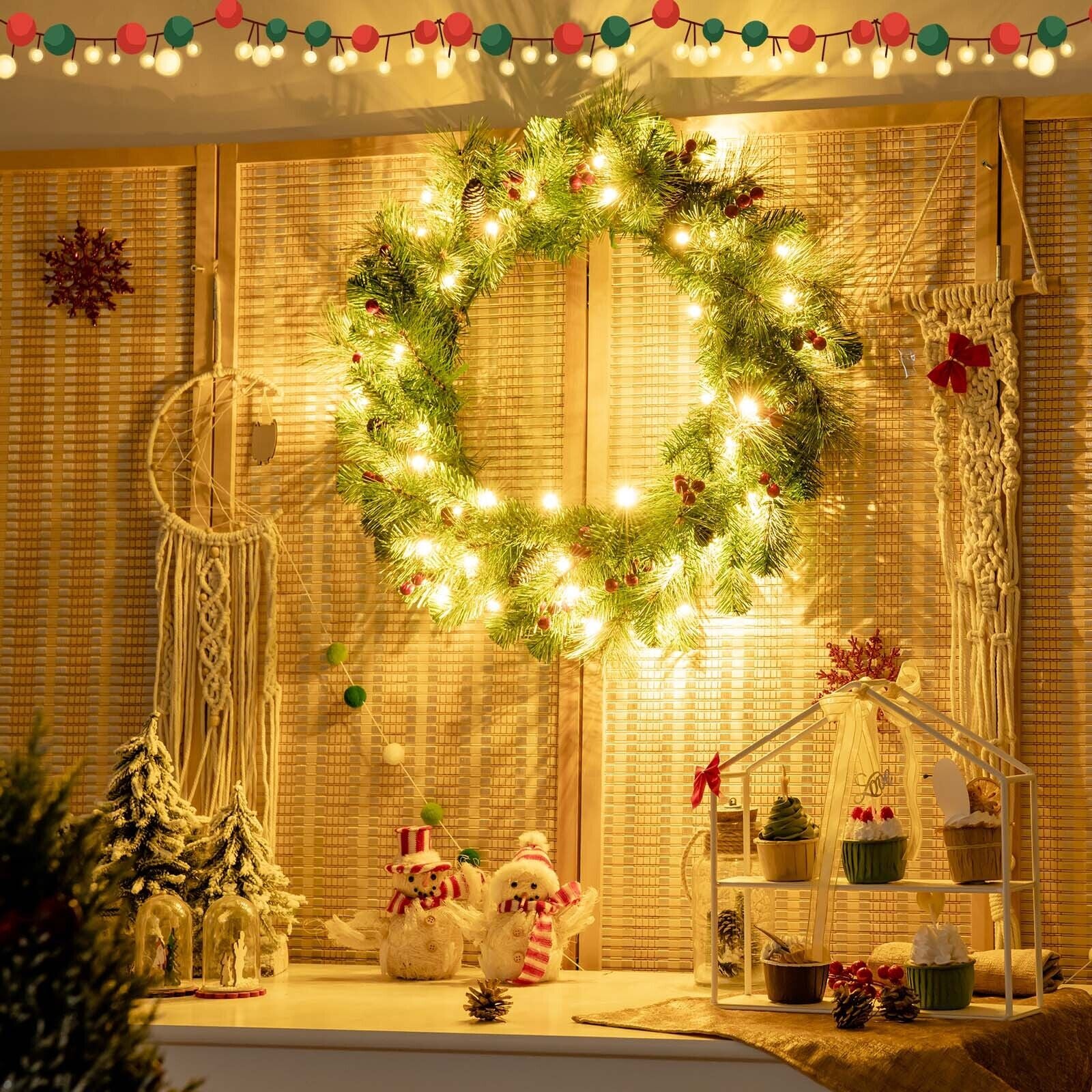 24 Inch Pre-lit Artificial Spruce Christmas WreathÂ