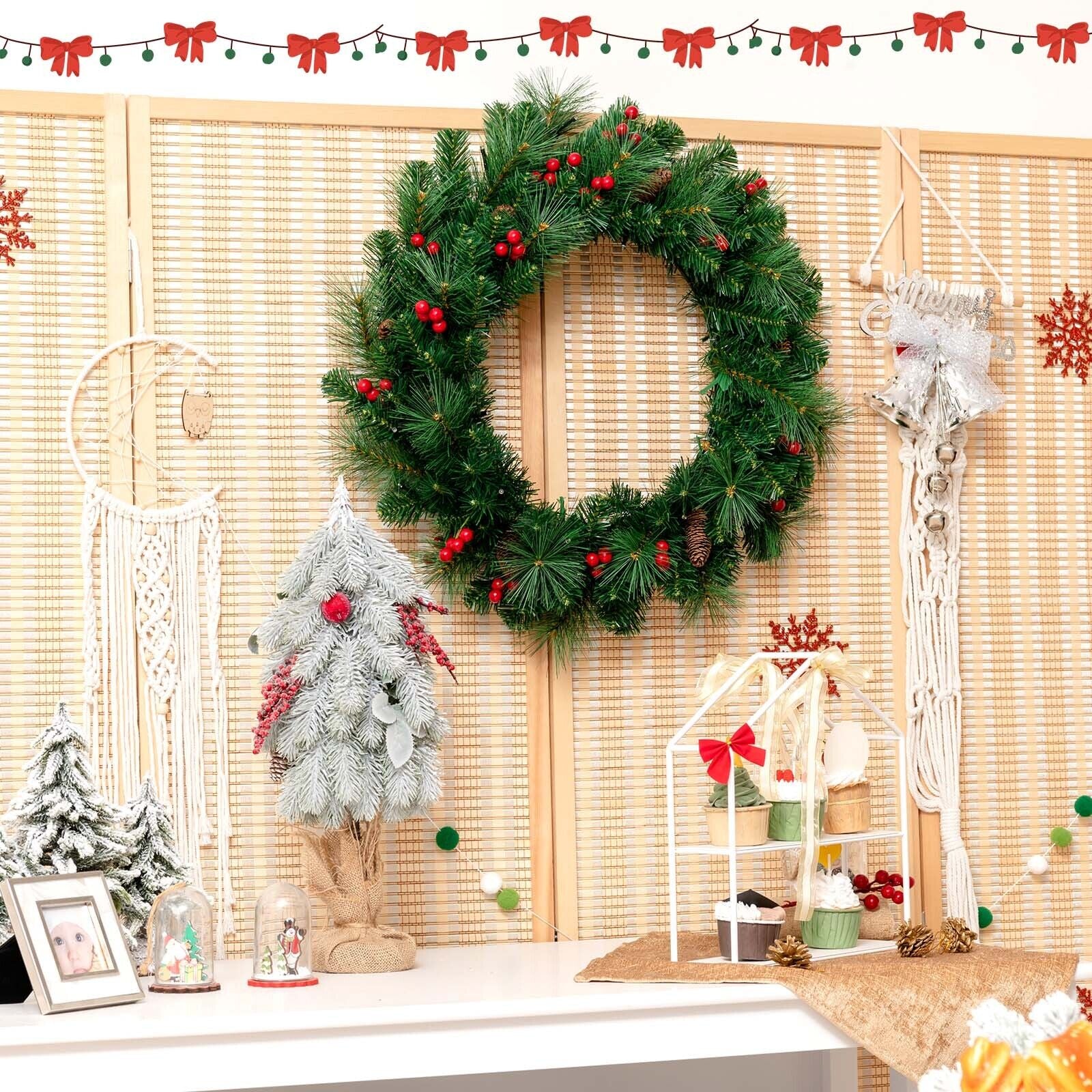 24 Inch Pre-lit Artificial Spruce Christmas WreathÂ