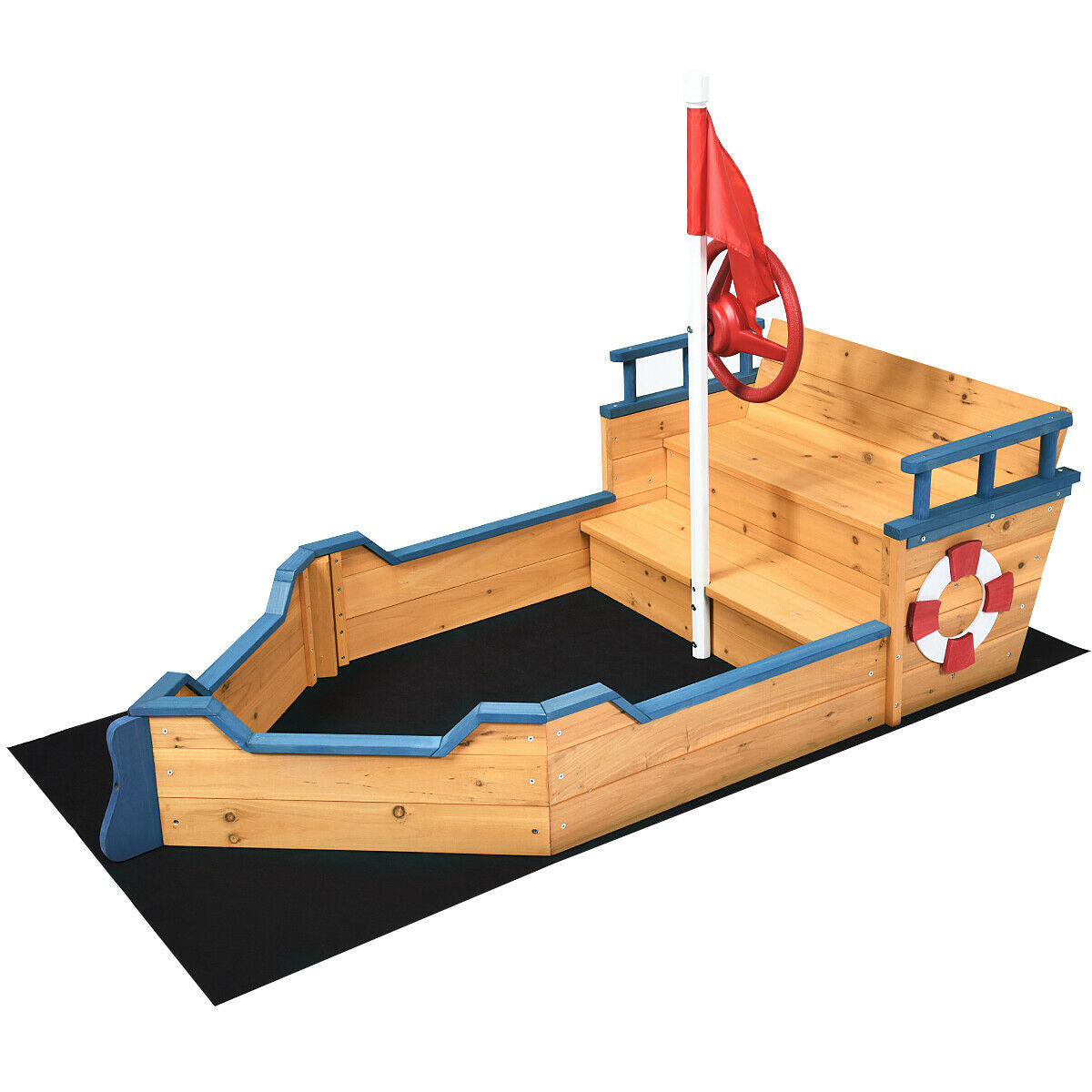 Wooden Pirate Boat Wood Sandbox for KidsÂ