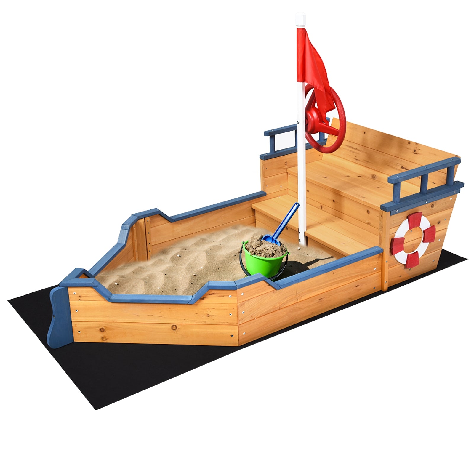 Wooden Pirate Boat Wood Sandbox for KidsÂ