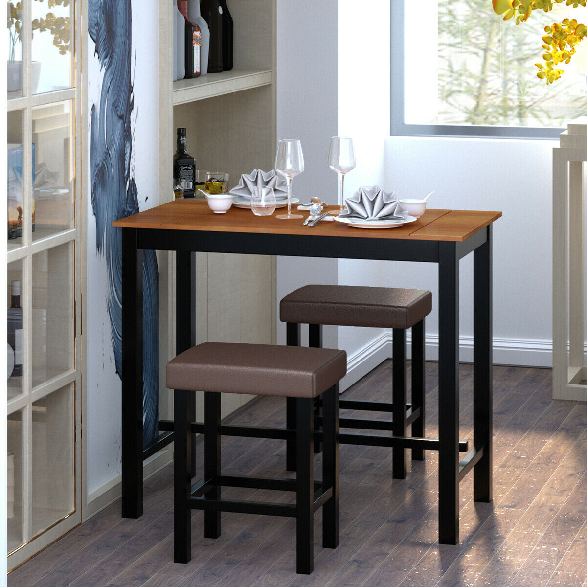 3 Piece Set Pub Dining Table with StoolsÂ