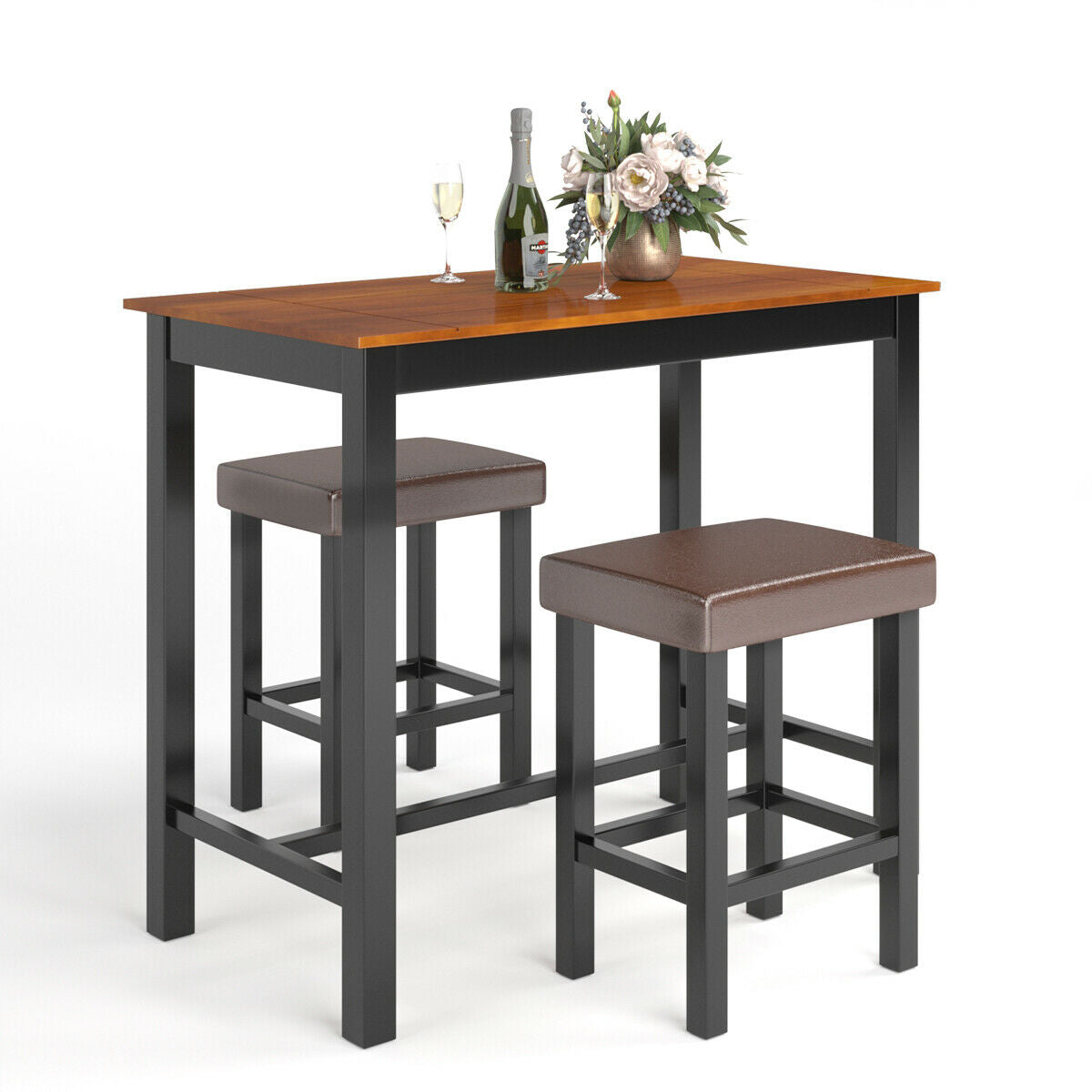 3 Piece Set Pub Dining Table with StoolsÂ