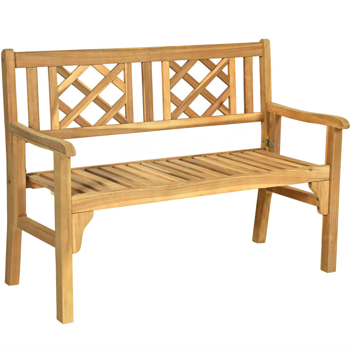 Patio Foldable Bench with Curved Backrest and ArmrestÂ