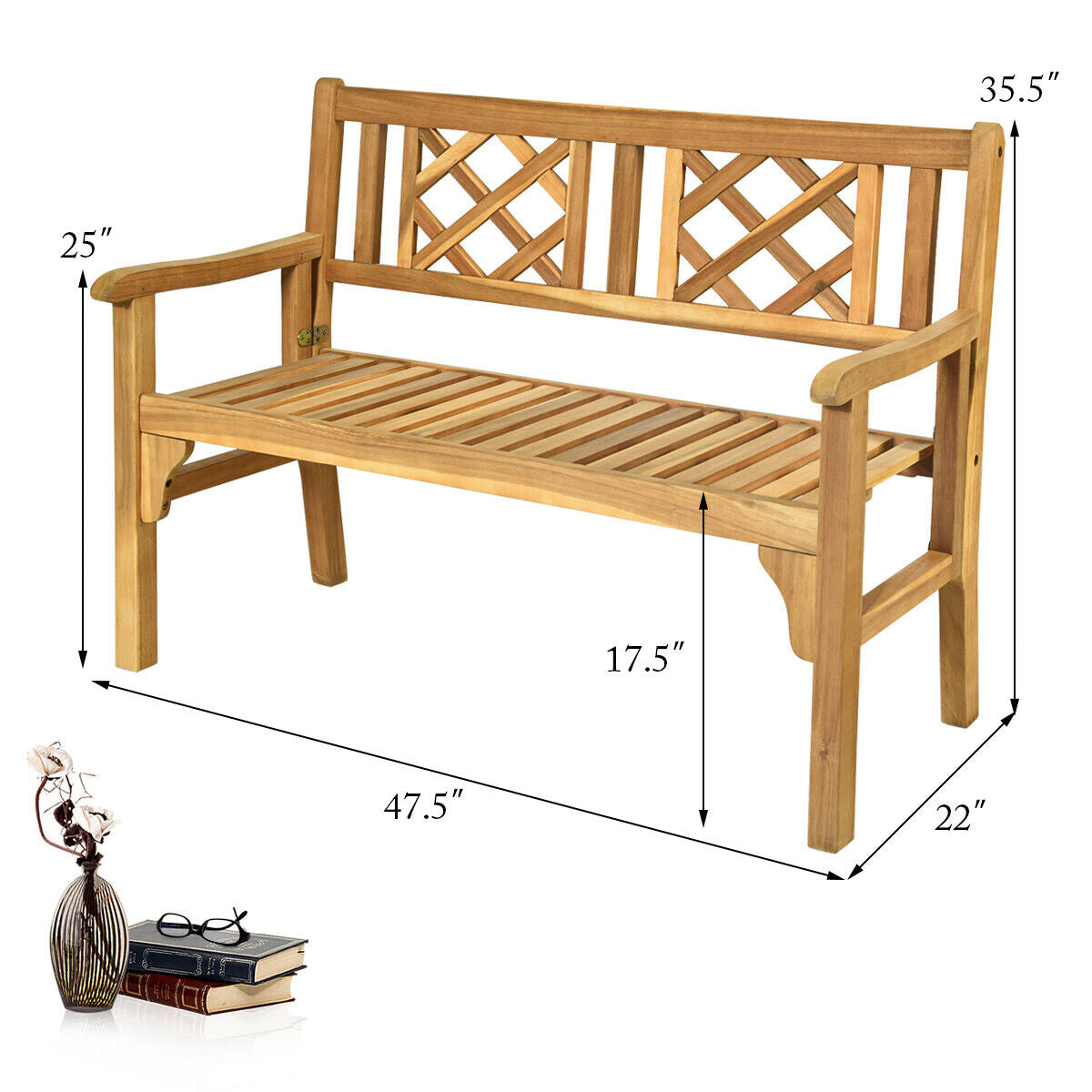Patio Foldable Bench with Curved Backrest and ArmrestÂ