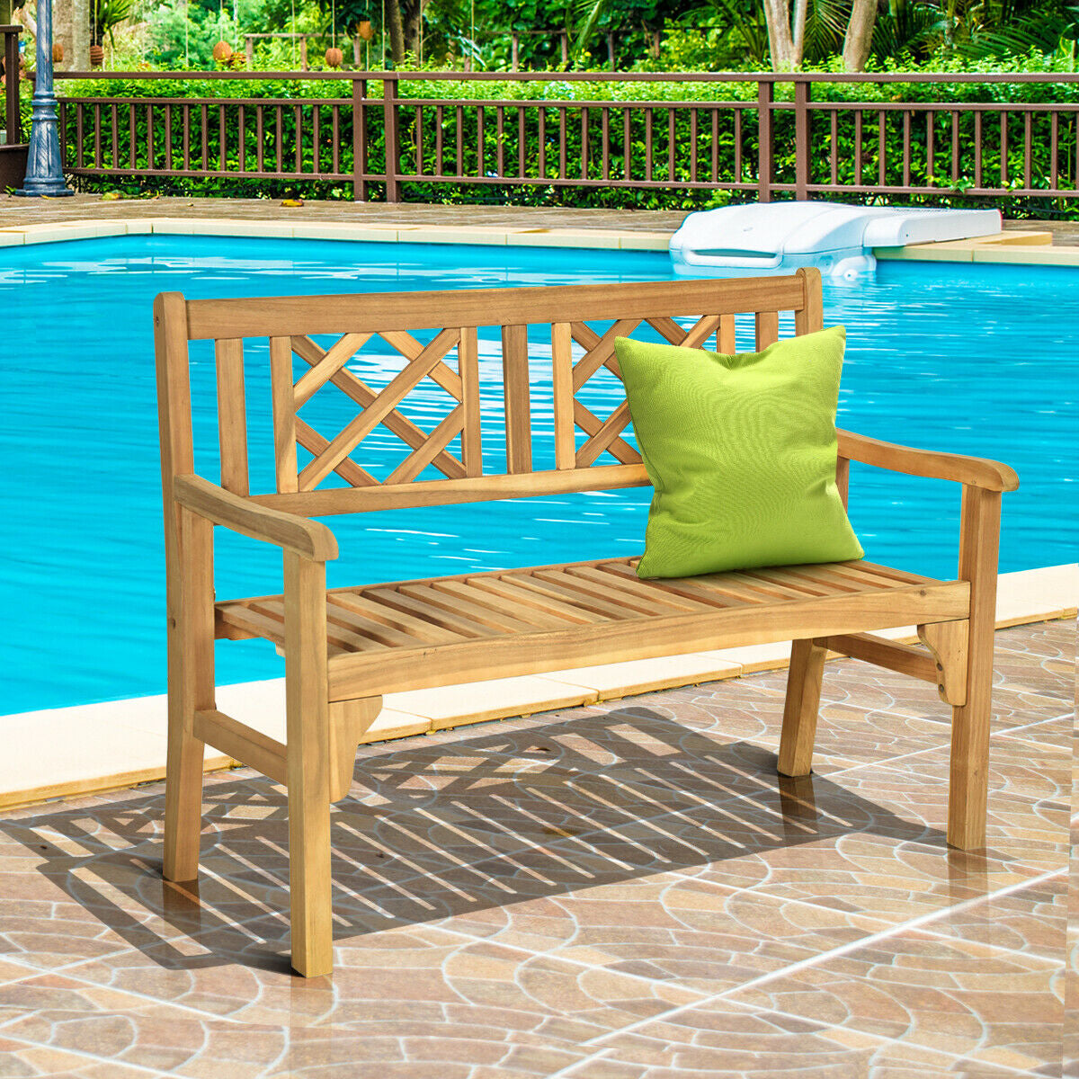 Patio Foldable Bench with Curved Backrest and ArmrestÂ