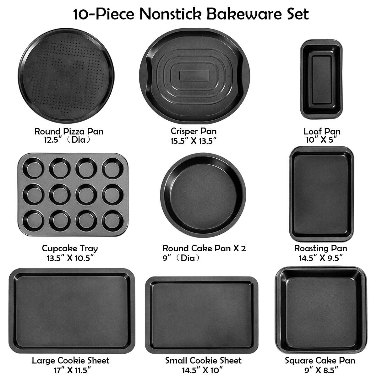 10 Pieces Nonstick Bakeware Set Baking Roasting Cake PansÂ