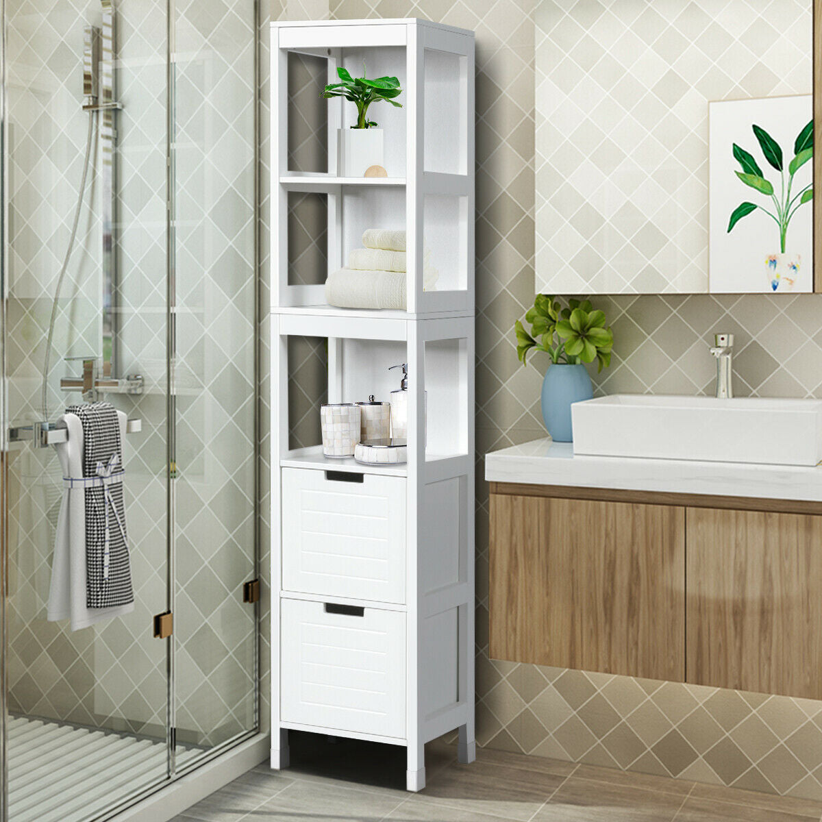 5-Tier Multifunctional  Bathroom Floor Cabine Storage with 2 DrawersÂ